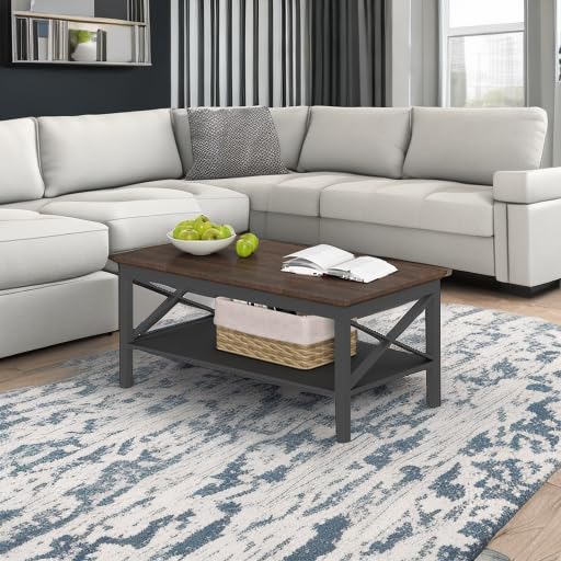 ChooChoo White Coffee Table Classic X Design for Living Room, Rectangular Modern Cocktail Table with Storage Shelf, 39 Inch