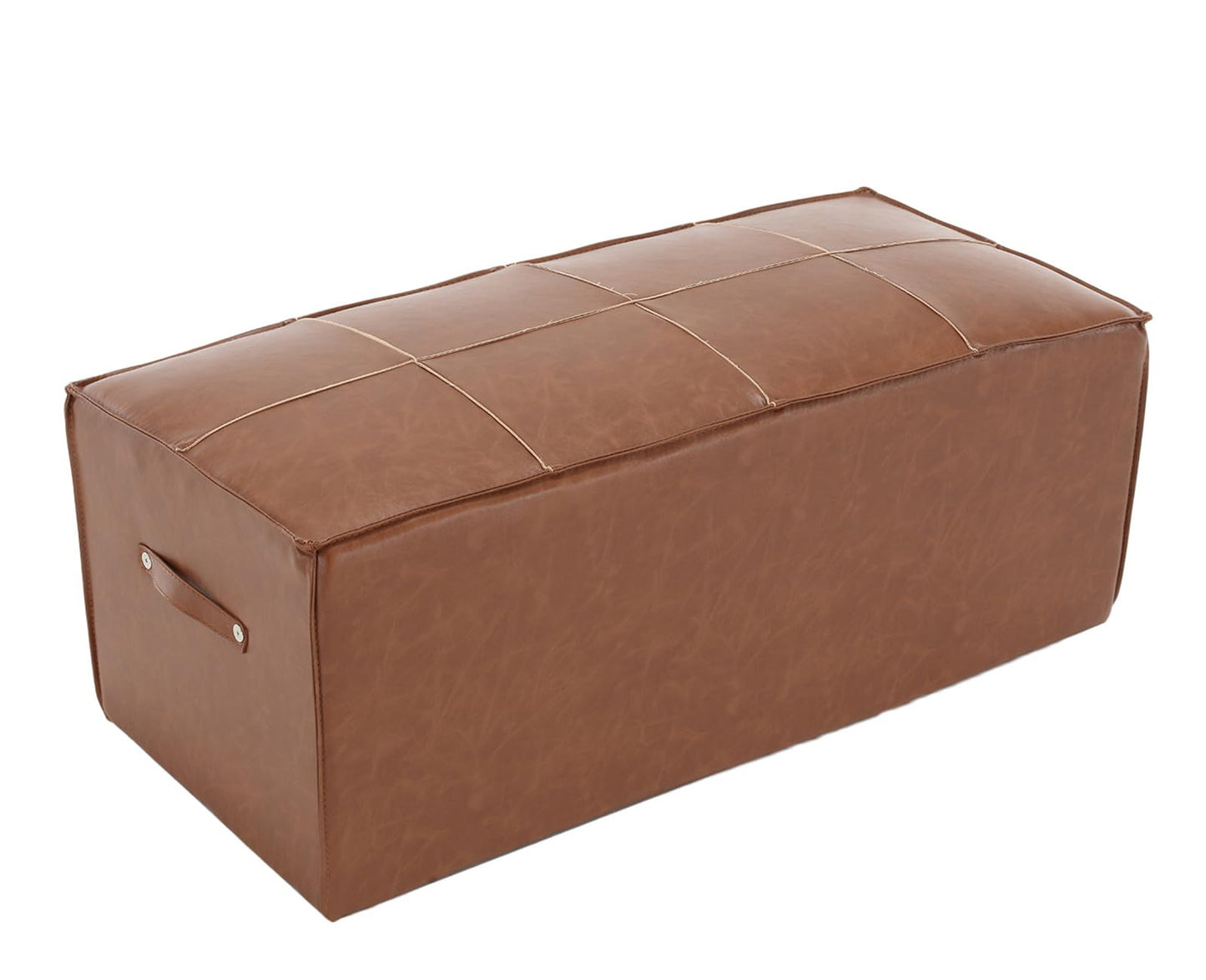 chairus Square Ottoman Upholstered PU Leather Foot Stool 18" Wx18 Dx16.25 H Ottoman Foot Rest with Handle Stool Ottoman Chair for Living Room Bedroom Decoration Kids Room, White