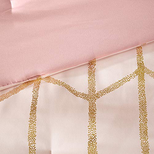 Intelligent Design, Soft Microfiber Comforter Modern Geometric Metallic Bed Set, Full/Queen, Grey/Silver