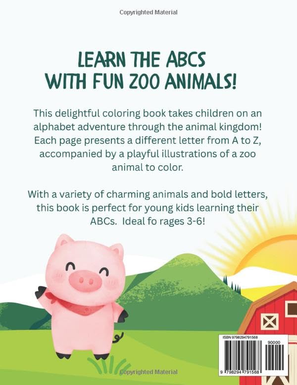 A to Zoo: Animal Alphabet Coloring Book (Children's Coloring Books)