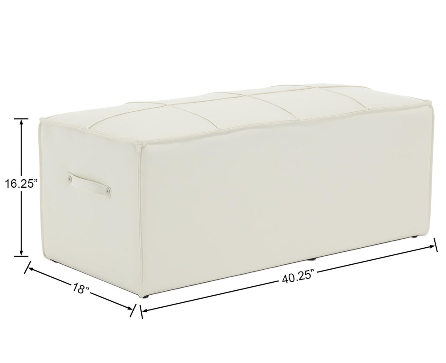 chairus Square Ottoman Upholstered PU Leather Foot Stool 18" Wx18 Dx16.25 H Ottoman Foot Rest with Handle Stool Ottoman Chair for Living Room Bedroom Decoration Kids Room, White
