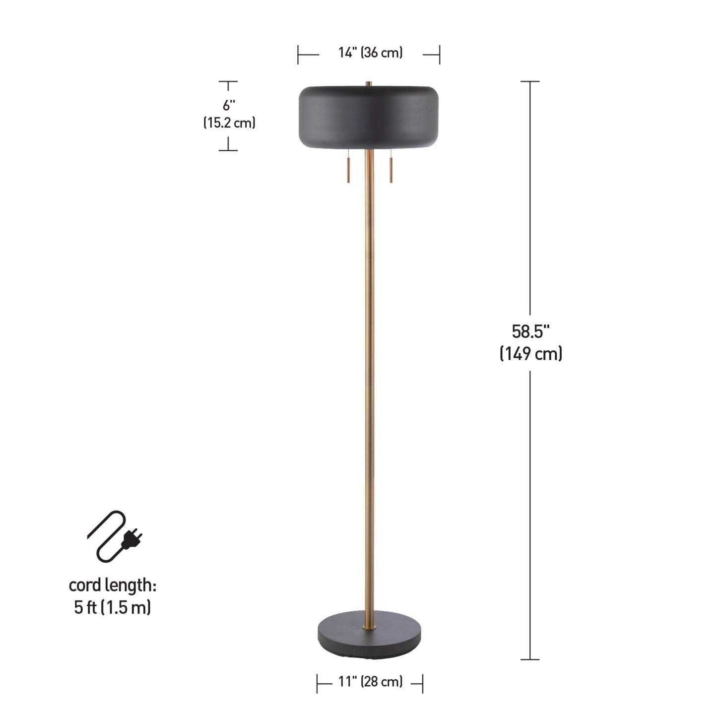 GLOBE Electric Novogratz x Harrington 65" Floor Lamp, 2-Tone Faux Wood Base, White Fabric Shade, Socket Rotary Switch 67225