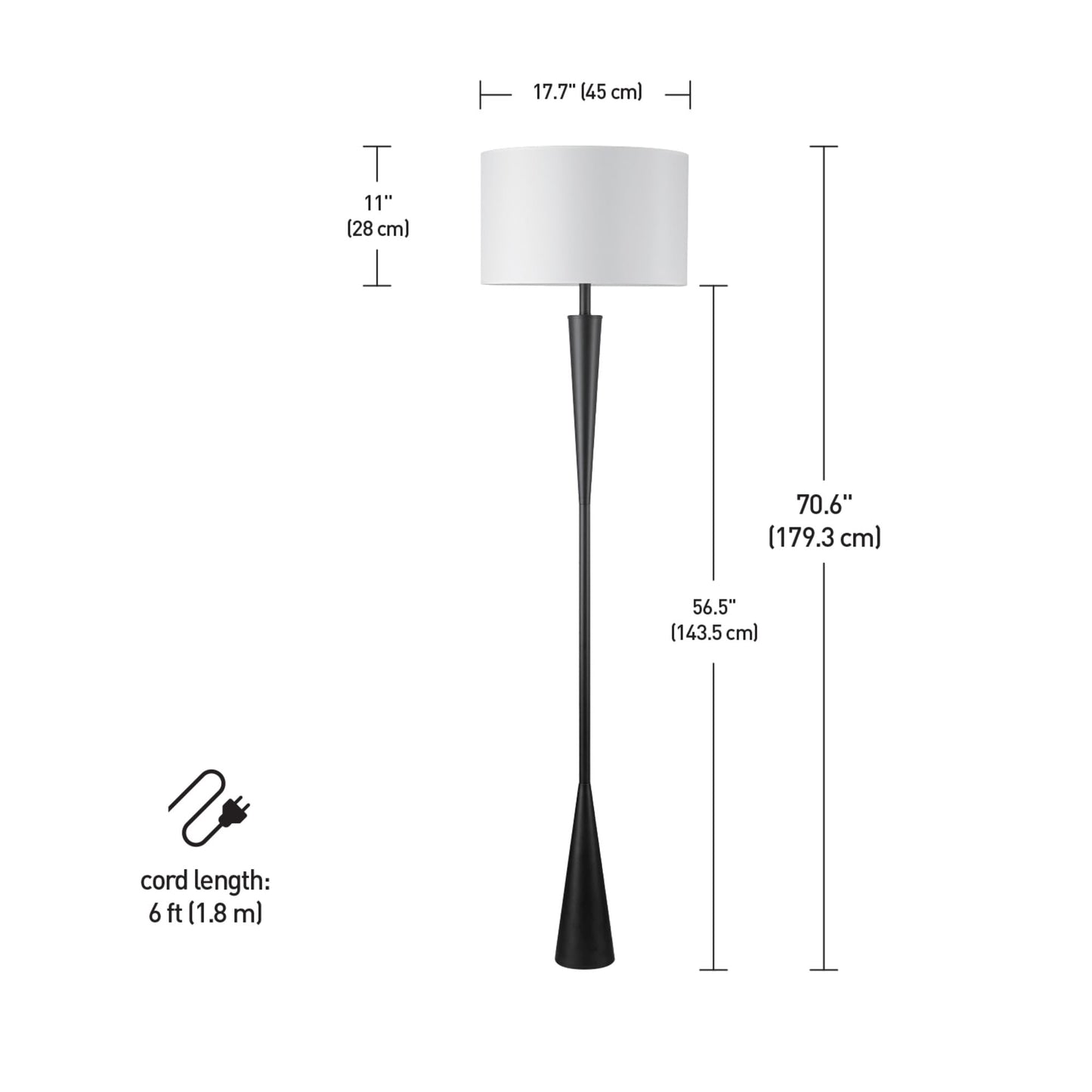 GLOBE Electric Novogratz x Harrington 65" Floor Lamp, 2-Tone Faux Wood Base, White Fabric Shade, Socket Rotary Switch 67225