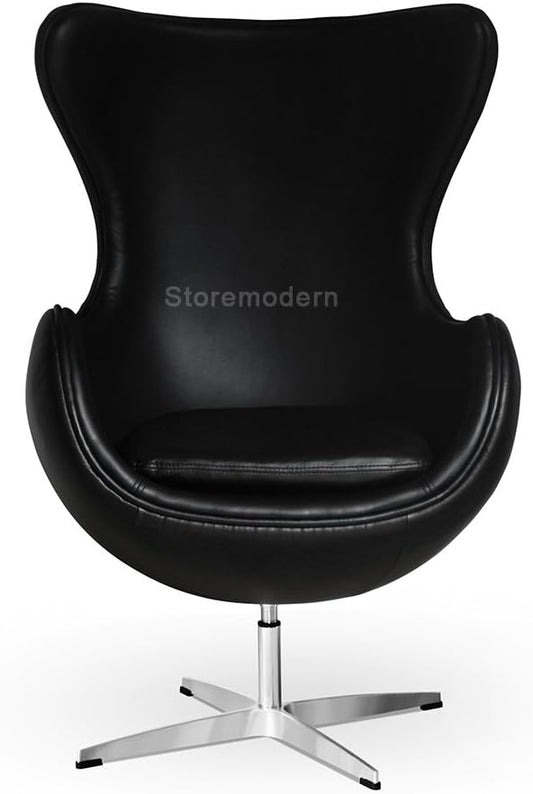 Arne Jacobsen Egg Chair, Available in Leatherette or Cashmere, Heavy Duty Steel Base (4-Spoke), 5 Color Options: White, Black, Red, Green, Orange and Rose Pink (Black (Leatherette))