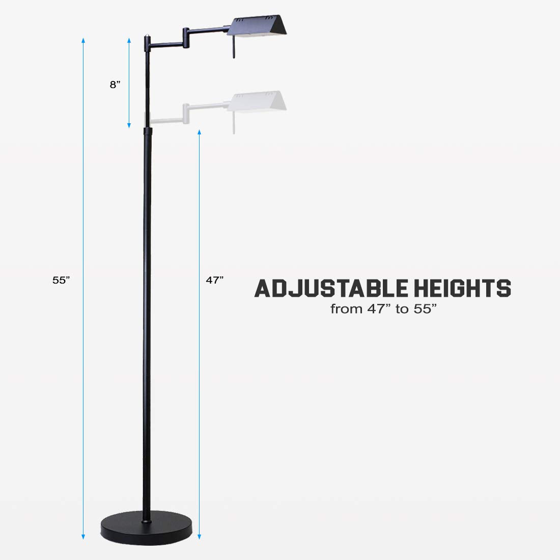 O’Bright Dimmable LED Pharmacy Floor Lamp, 12W LED, Full Range Dimming, 360 Degree Swing Arms, Adjustable Heights, Standing Lamp for Reading, Sewing, and Craft, ETL Listed, Antique Brass (Gold)