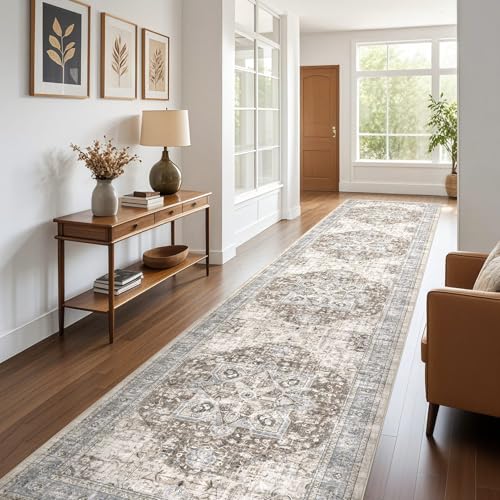 Tortania Area Rug Living Room Rugs - 9x12 Washable Boho Rug Vintage Oriental Distressed Farmhouse Large Thin Indoor Carpet for Living Room Bedroom Under Dining Table Home Office - Salmon/Azure