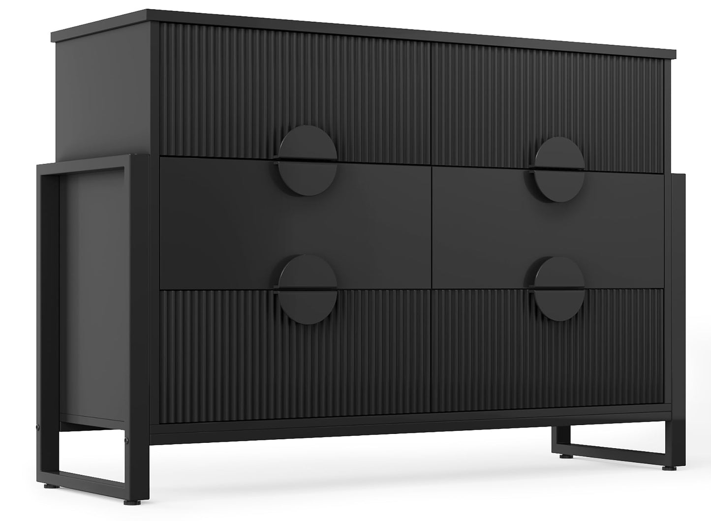 LGHM Fluted Gray Dresser for Bedroom, 50" Wide Chest of Drawers, Modern 6 Deep Drawers Dresser with Raised H Legs -Curved Profile Design, Easy Round Handles for Bedroom,Livingroom, Hallway, Gray
