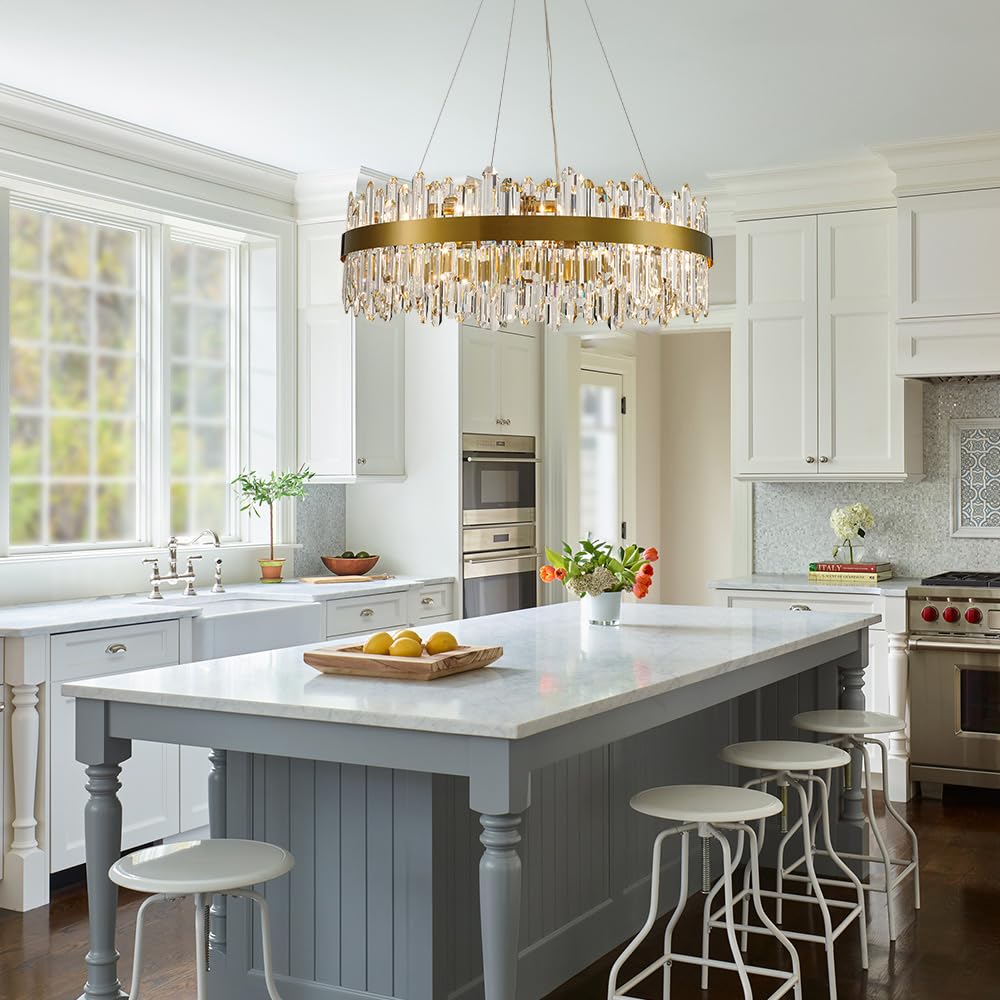 Gold Modern Oval Crystal Chandelier, 16-Lights Luxury Chandeliers Modern 2-Tiers K9 Crystal Chandelier Pendant, Light Fixture G9 Lights for Dining Living Room Entryway Kitchen Dia 23 inch