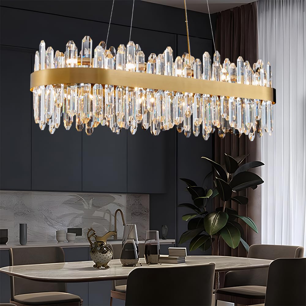 Gold Modern Oval Crystal Chandelier, 16-Lights Luxury Chandeliers Modern 2-Tiers K9 Crystal Chandelier Pendant, Light Fixture G9 Lights for Dining Living Room Entryway Kitchen Dia 23 inch
