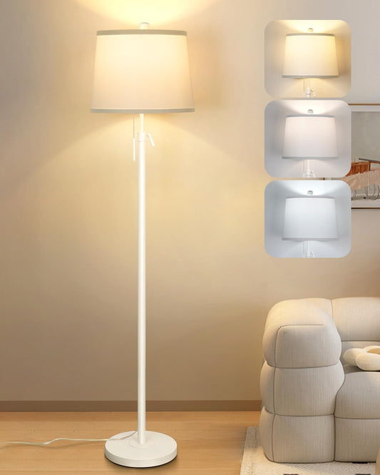 Floor Lamp for Living Room,Adjustable Height Standing Lamp,Dimmable Modern Floor Lamps for Bedroom Office Tall Floor Lights with Pull Chain Bulb Included-Silver Gray Shade