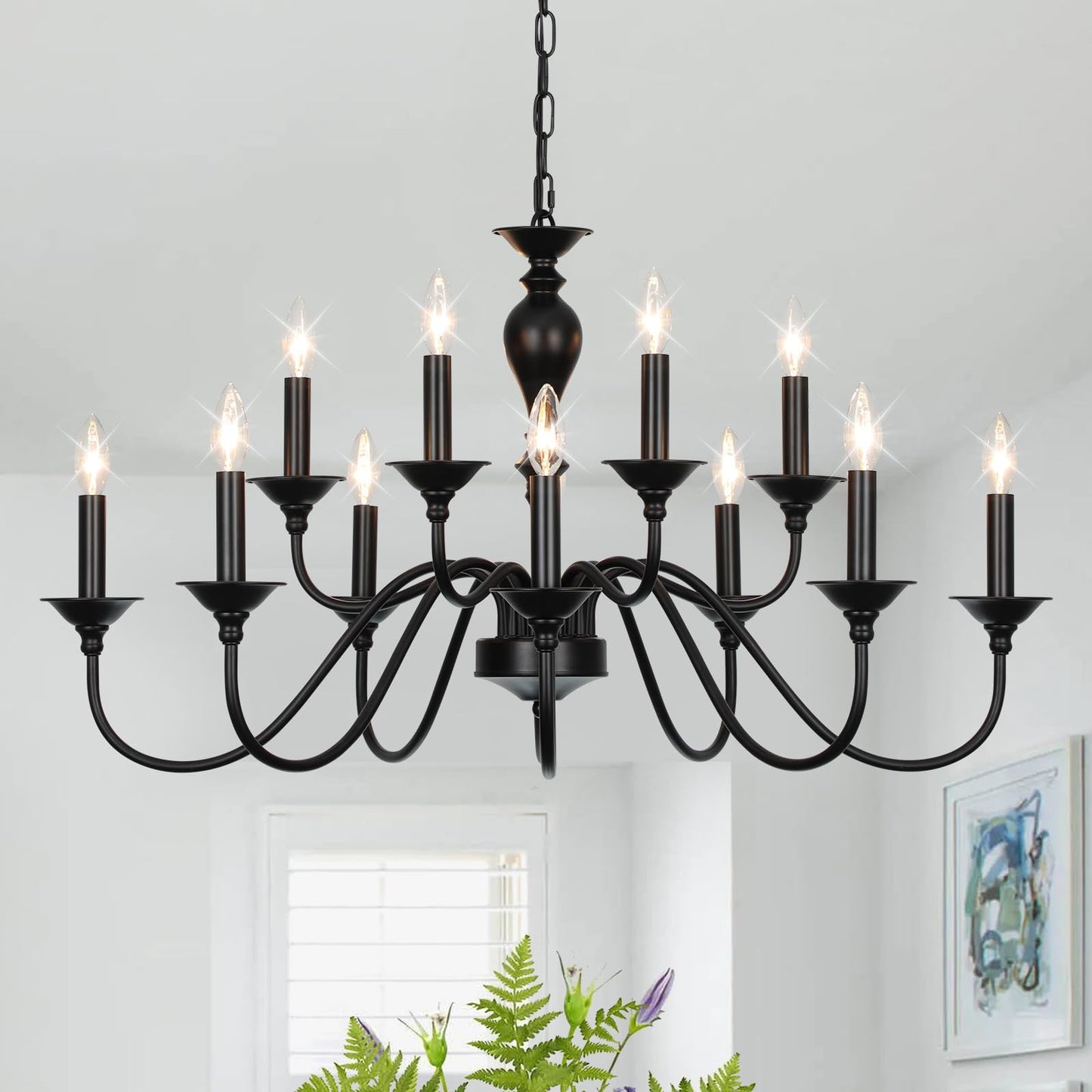 15 Light Black Farmhouse Chandeliers for Dining Room Light Fixtures Over Table, Vintage Candle Large Chandelier for Living Room Foyer Staircase Restaurant Showroom Villa