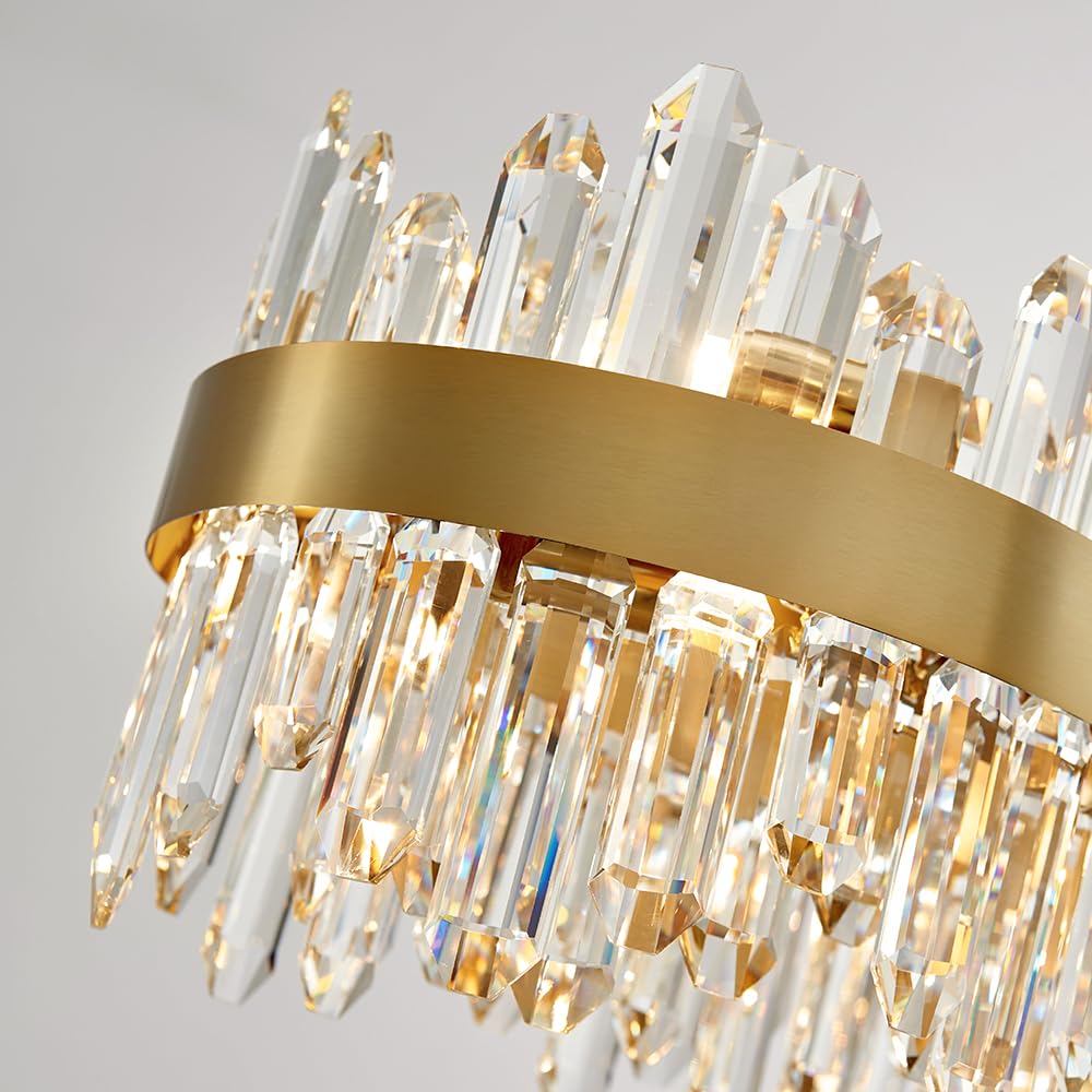 Gold Modern Oval Crystal Chandelier, 16-Lights Luxury Chandeliers Modern 2-Tiers K9 Crystal Chandelier Pendant, Light Fixture G9 Lights for Dining Living Room Entryway Kitchen Dia 23 inch