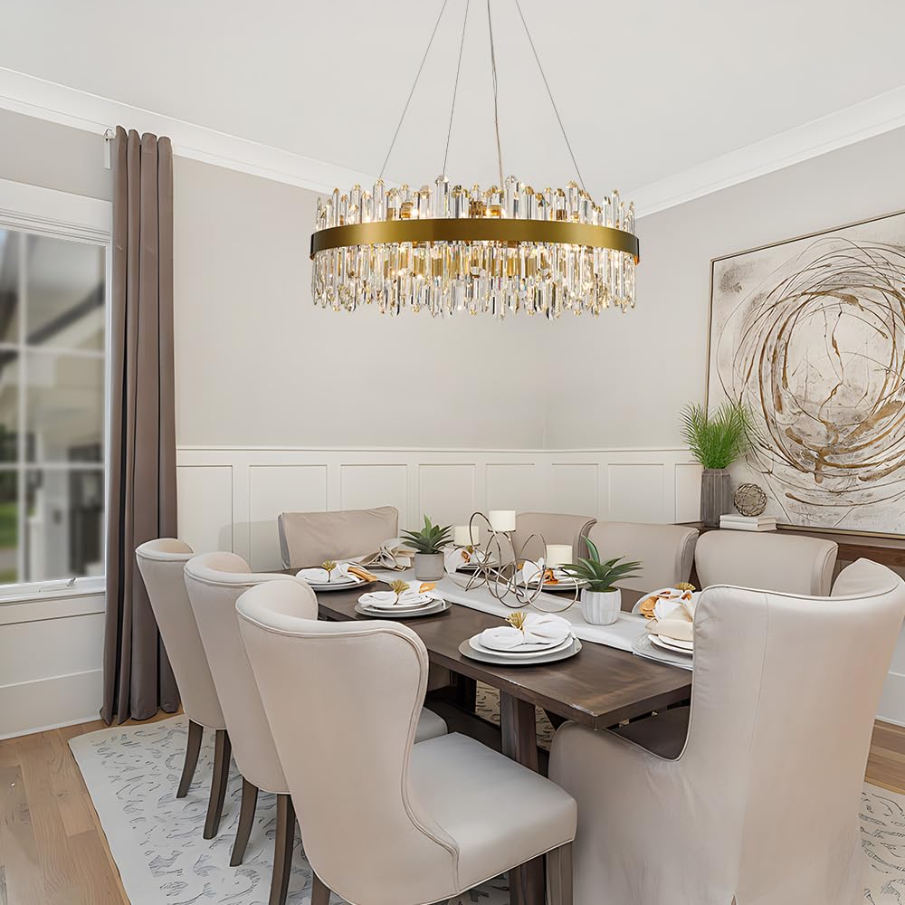 Gold Modern Oval Crystal Chandelier, 16-Lights Luxury Chandeliers Modern 2-Tiers K9 Crystal Chandelier Pendant, Light Fixture G9 Lights for Dining Living Room Entryway Kitchen Dia 23 inch