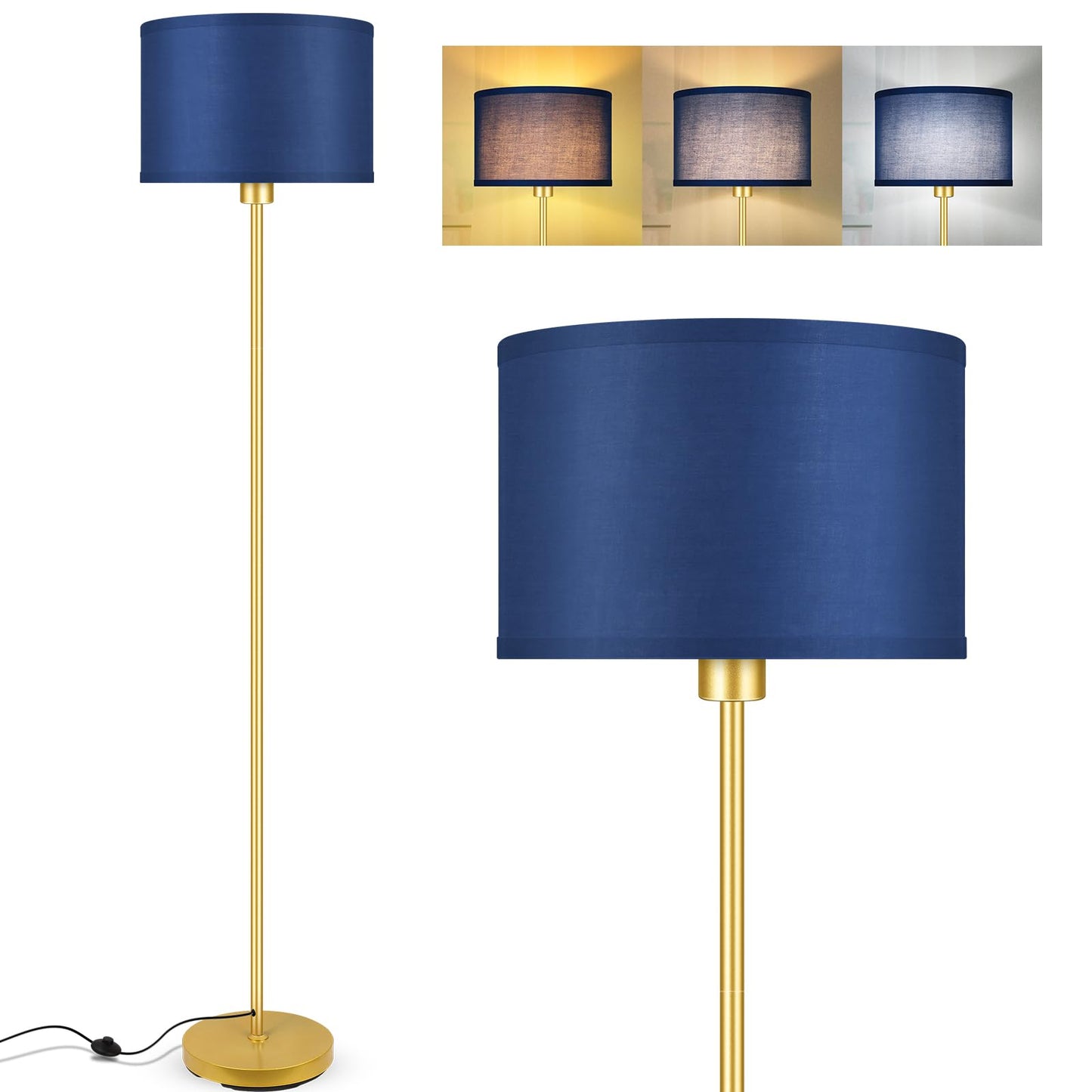 Floor Lamp Black, Standing Lamp, 58" Tall Lamps for Living Room, Simple Pole Lamp with Black Lampshade, On/Off Foot Pedal, Bright Dimming Light for Kids Room Bedroom Office Decor(Without Bulbs)