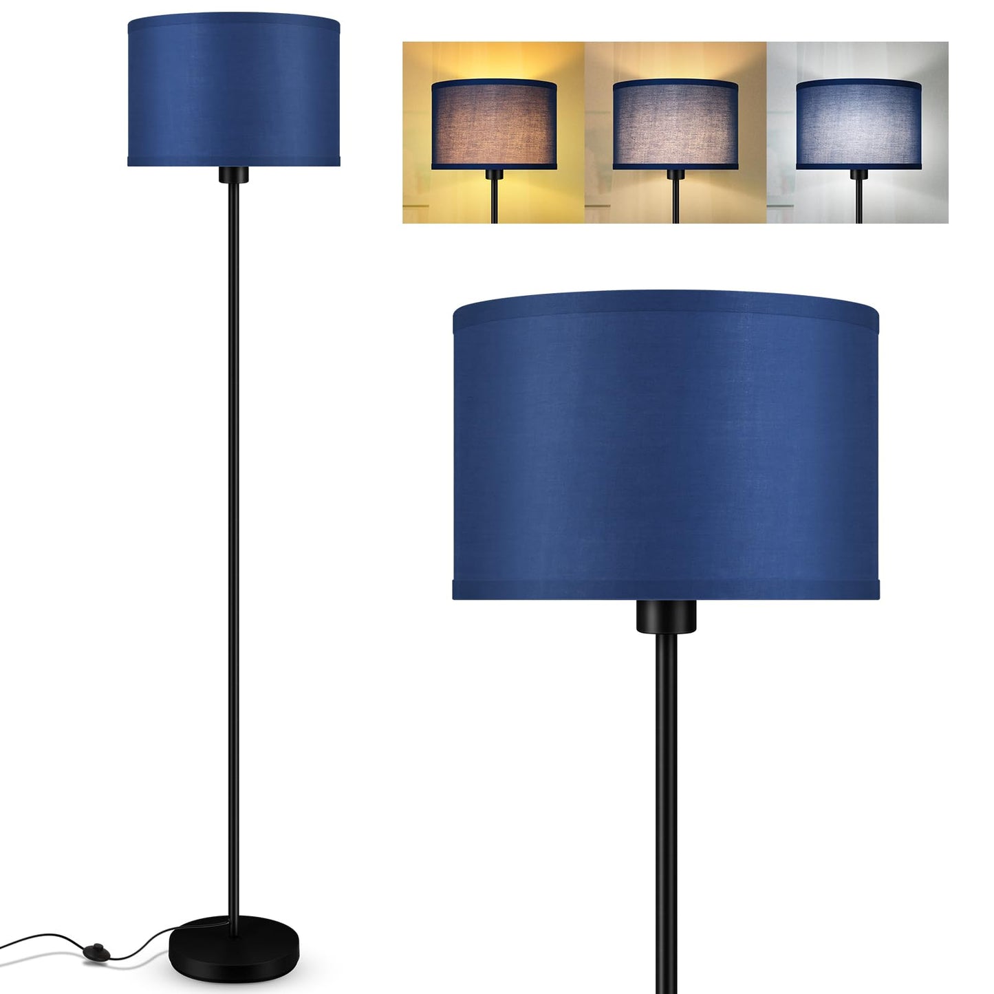 Floor Lamp Black, Standing Lamp, 58" Tall Lamps for Living Room, Simple Pole Lamp with Black Lampshade, On/Off Foot Pedal, Bright Dimming Light for Kids Room Bedroom Office Decor(Without Bulbs)