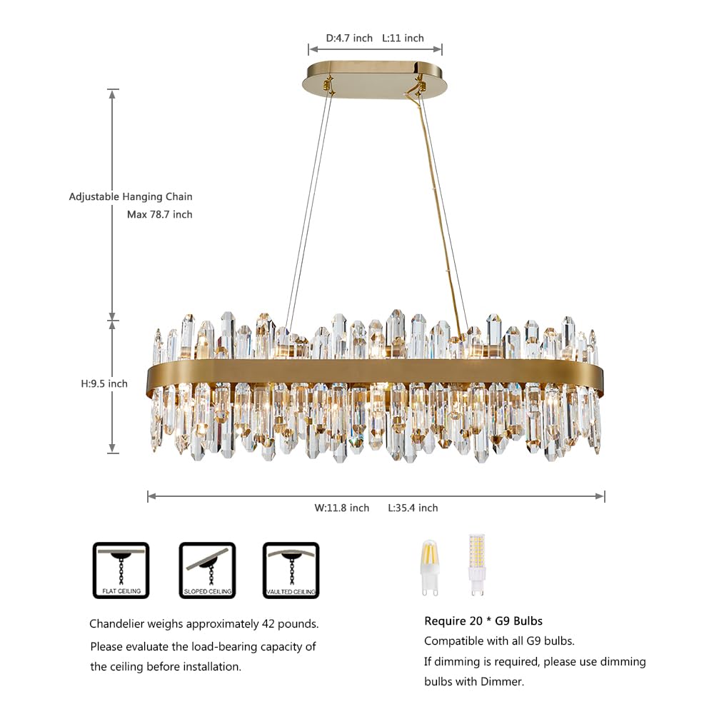 Gold Modern Oval Crystal Chandelier, 16-Lights Luxury Chandeliers Modern 2-Tiers K9 Crystal Chandelier Pendant, Light Fixture G9 Lights for Dining Living Room Entryway Kitchen Dia 23 inch