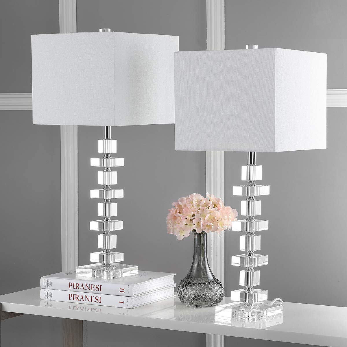 SAFAVIEH Lighting Collection Modern Deco 28-inch Bedroom Living Room Home Office Desk Nightstand Table Lamp Set of 2 (LED Bulbs Included)