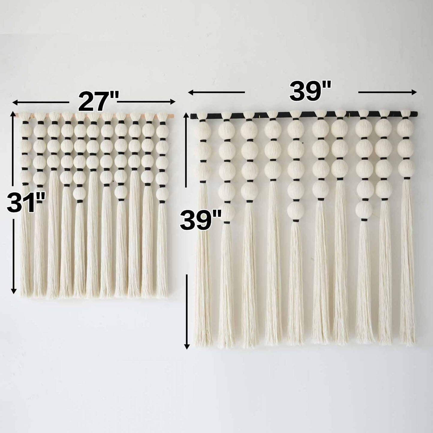 IOWER Macrame Wall Hanging Brown Yarn Beaded Backdrop Boho Wall Decor Round Tassel Home Wall Aesthetic Living Rooms Bedrooms Offices Geometric Art Chic Home Decor 39" W x 55" L