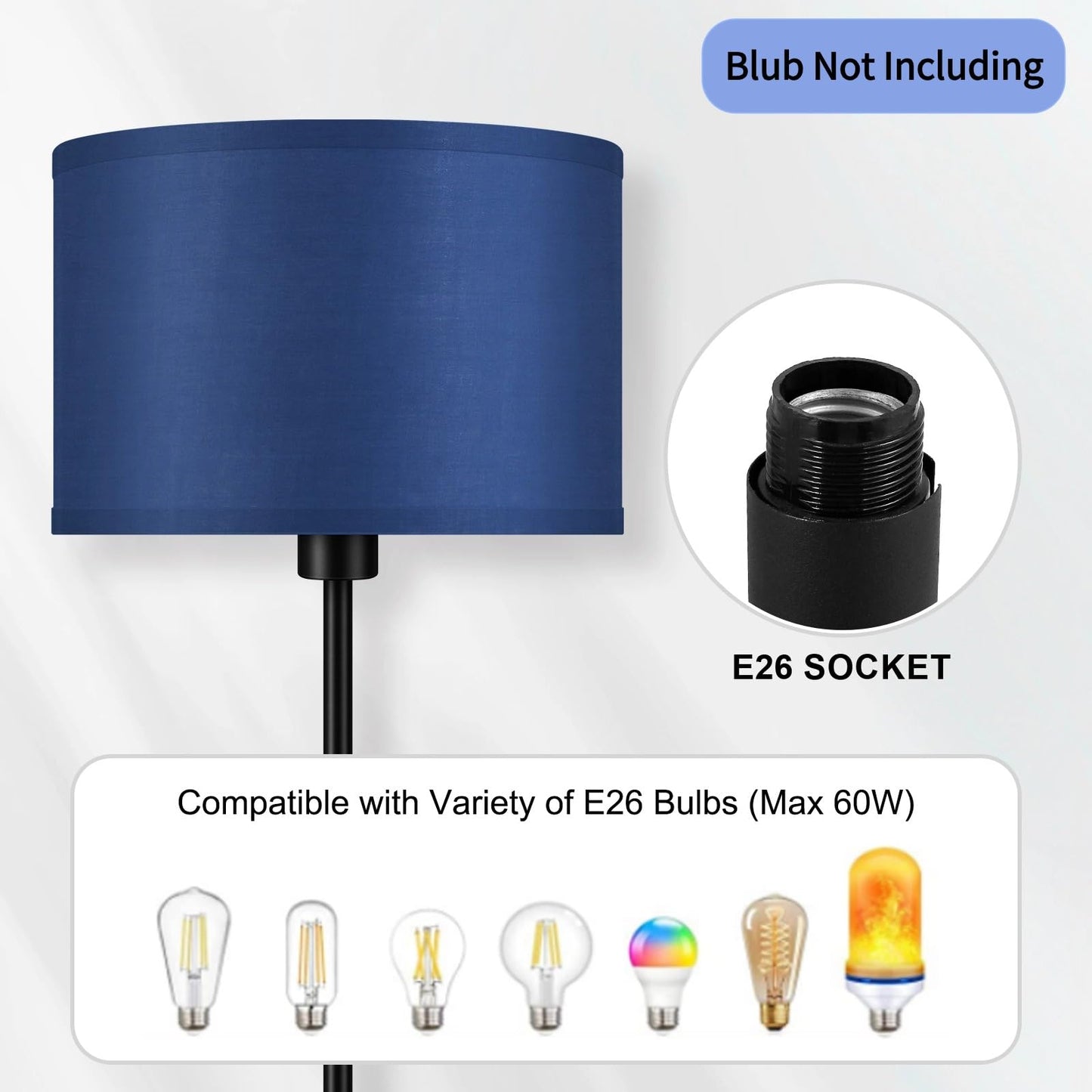 Floor Lamp Black, Standing Lamp, 58" Tall Lamps for Living Room, Simple Pole Lamp with Black Lampshade, On/Off Foot Pedal, Bright Dimming Light for Kids Room Bedroom Office Decor(Without Bulbs)