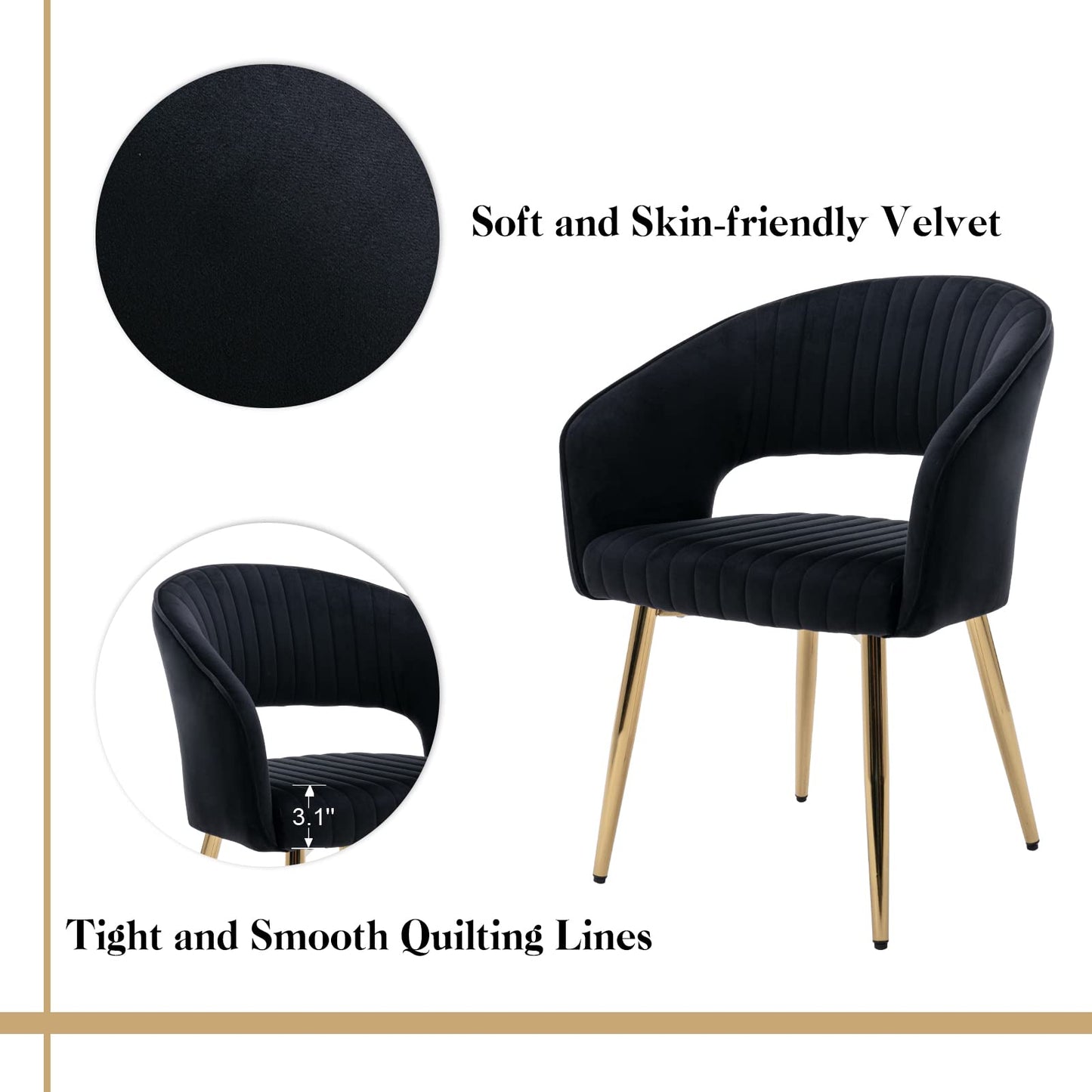 Modern Velvet Dining Chairs Set of 2, Upholstered Gold Dining Chairs with Hollow Back, Dining Room Chairs with Gold Legs, Accent Armrest Kitchen Chairs for Living Room Reception Teal Blue