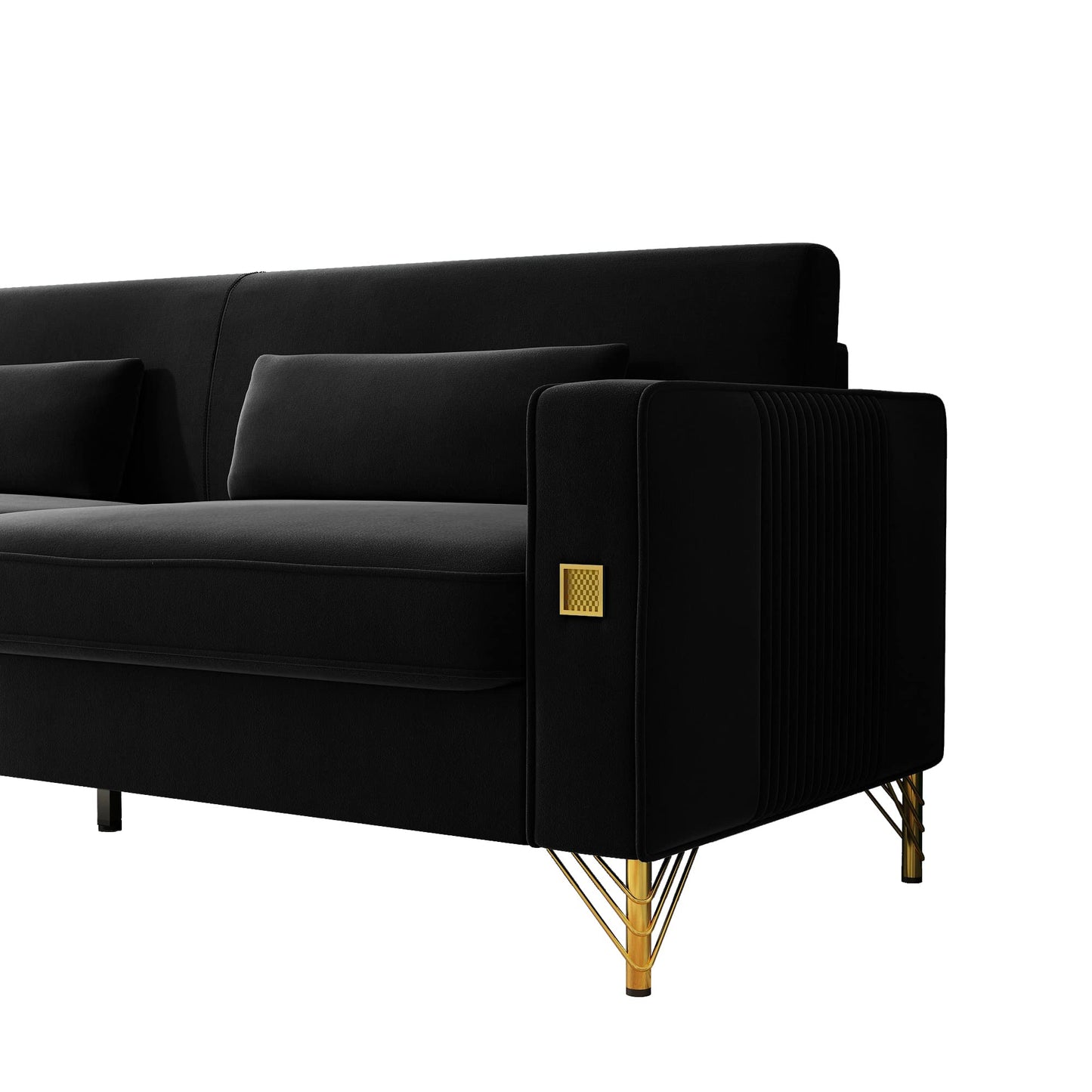 85.63" Velvet Sofa,Modern Loveseat Couch with Pillows Set of 2 for Living Room,Bedroom,Apartment Furniture with Gold Metal Legs (Green)