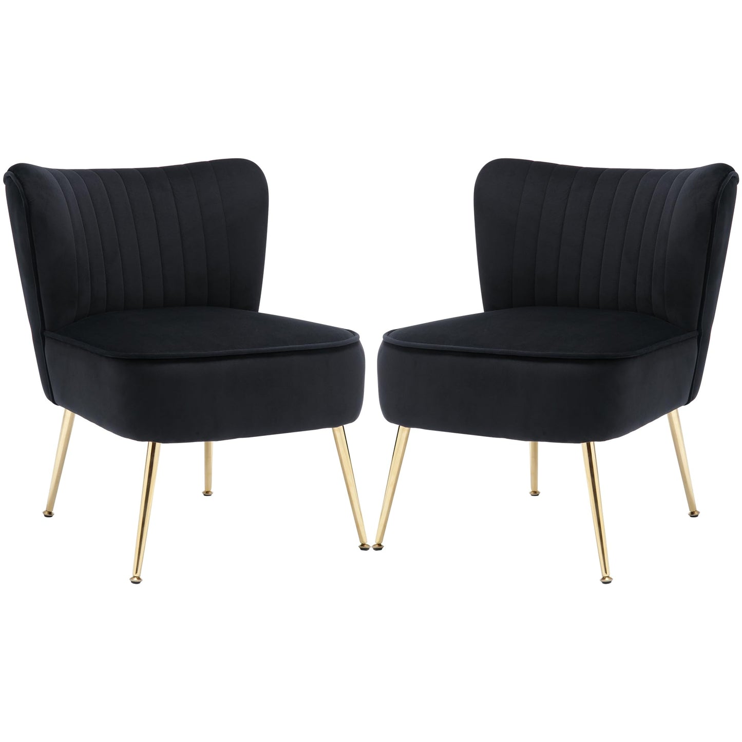 ABET Accent Chairs Set of 2, Velvet Armless Living Room Chairs with Tufted Wingback Thicken Cushion Gold Metal Legs, Comfy Upholstered Side Chairs Slipper Chairs Club Chairs for Bedroom, Beige