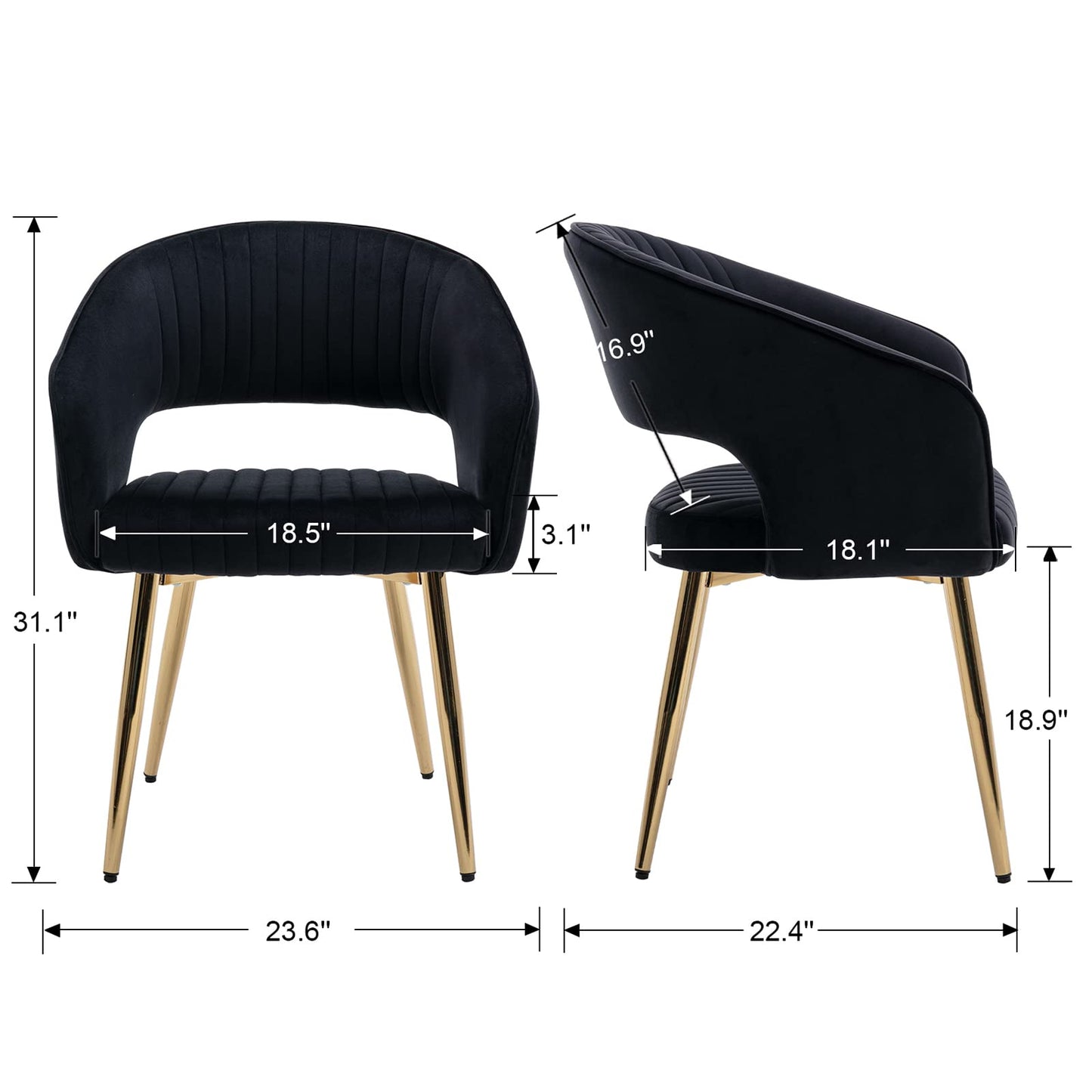 Modern Velvet Dining Chairs Set of 2, Upholstered Gold Dining Chairs with Hollow Back, Dining Room Chairs with Gold Legs, Accent Armrest Kitchen Chairs for Living Room Reception Teal Blue