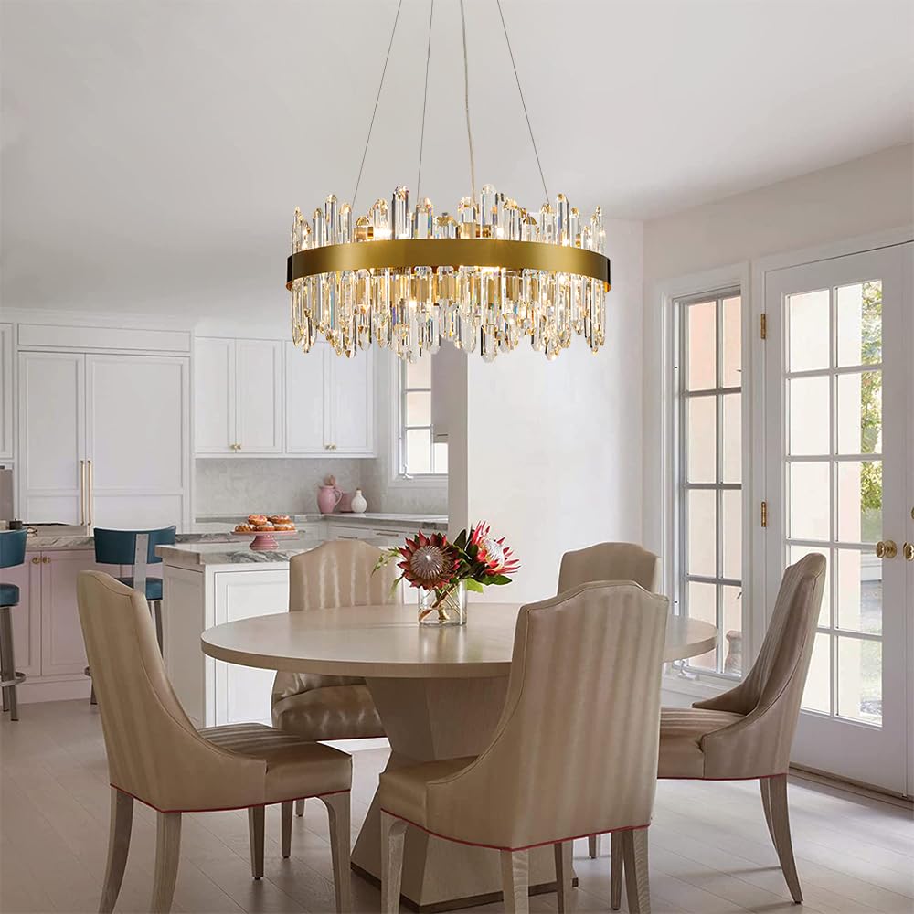 Gold Modern Oval Crystal Chandelier, 16-Lights Luxury Chandeliers Modern 2-Tiers K9 Crystal Chandelier Pendant, Light Fixture G9 Lights for Dining Living Room Entryway Kitchen Dia 23 inch