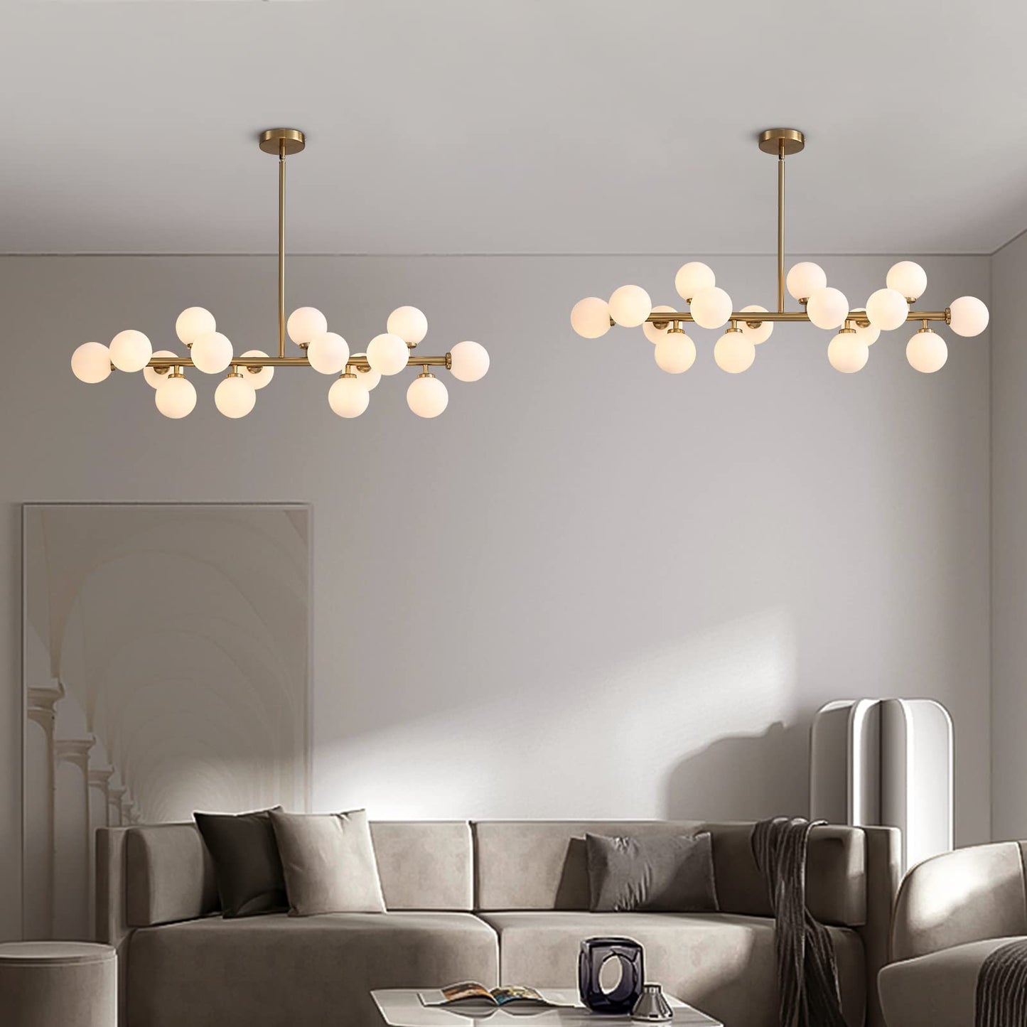 CROSSIO Modern Linear Chandeliers Black 16 Lights Pendant Light Fixtures Bubble Glass Chandelier Mid Century Sputnik Chandelier for Kitchen Island Dining Room
