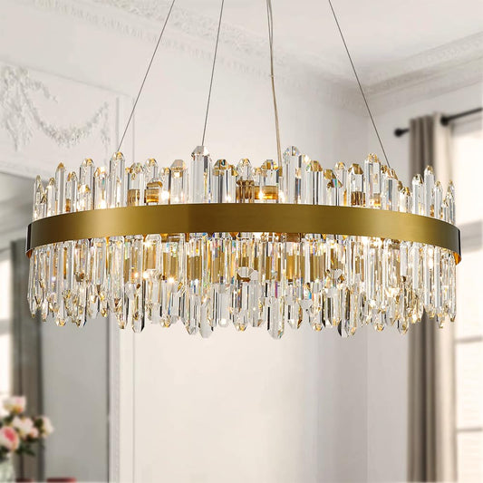 Gold Modern Oval Crystal Chandelier, 16-Lights Luxury Chandeliers Modern 2-Tiers K9 Crystal Chandelier Pendant, Light Fixture G9 Lights for Dining Living Room Entryway Kitchen Dia 23 inch