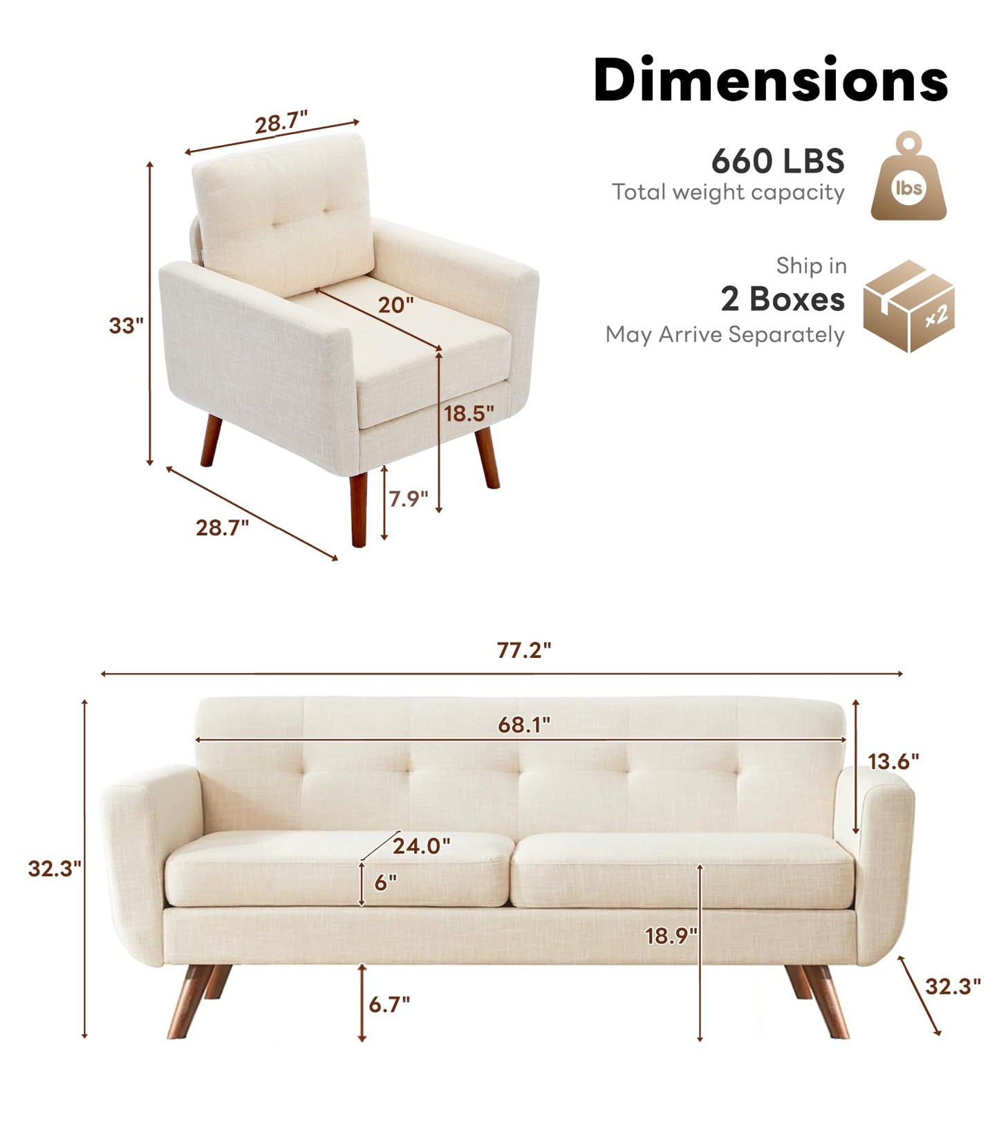 Tbfit 65" W Loveseat Sofa, Mid Century Modern Love Seat Couches for Living Room, Button Tufted Upholstered Small Couch for Bedroom, Solid and Easy to Install Love Seats Furniture, Grey