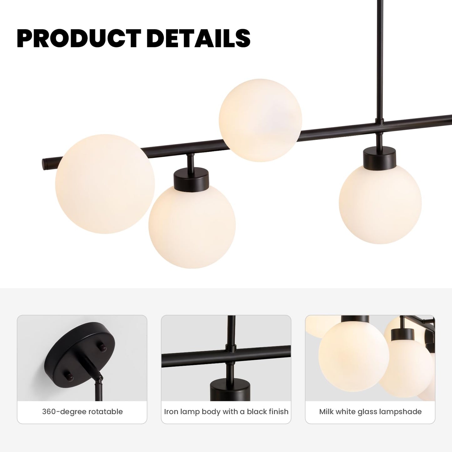 CROSSIO Modern Linear Chandeliers Black 16 Lights Pendant Light Fixtures Bubble Glass Chandelier Mid Century Sputnik Chandelier for Kitchen Island Dining Room