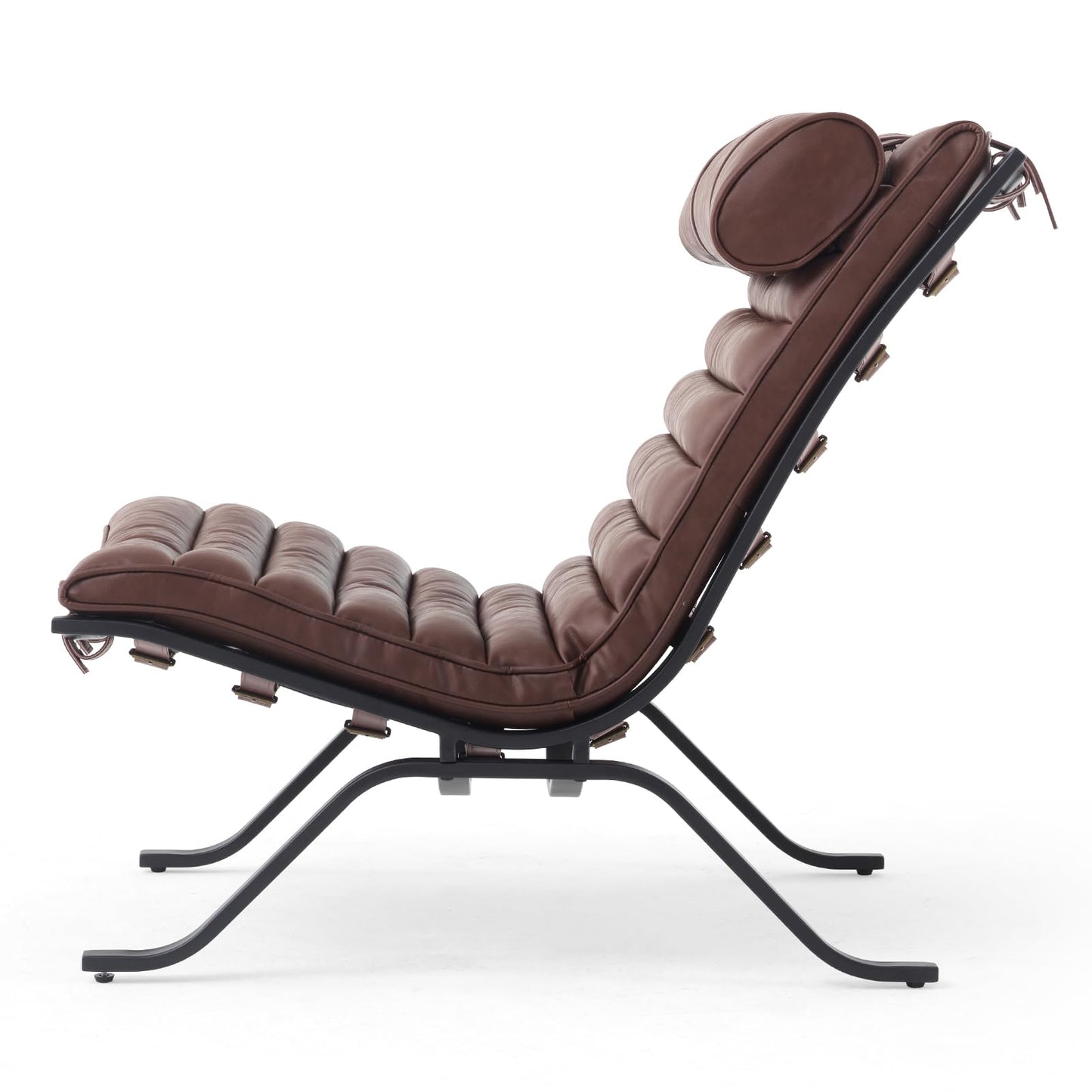 Leather Upholstered Armless Chair Modern Design Lounge Chair with Metal Frame and Headrest Cushion Comfortable Suitable for Living Room Bedroom Office (Dark Brown)