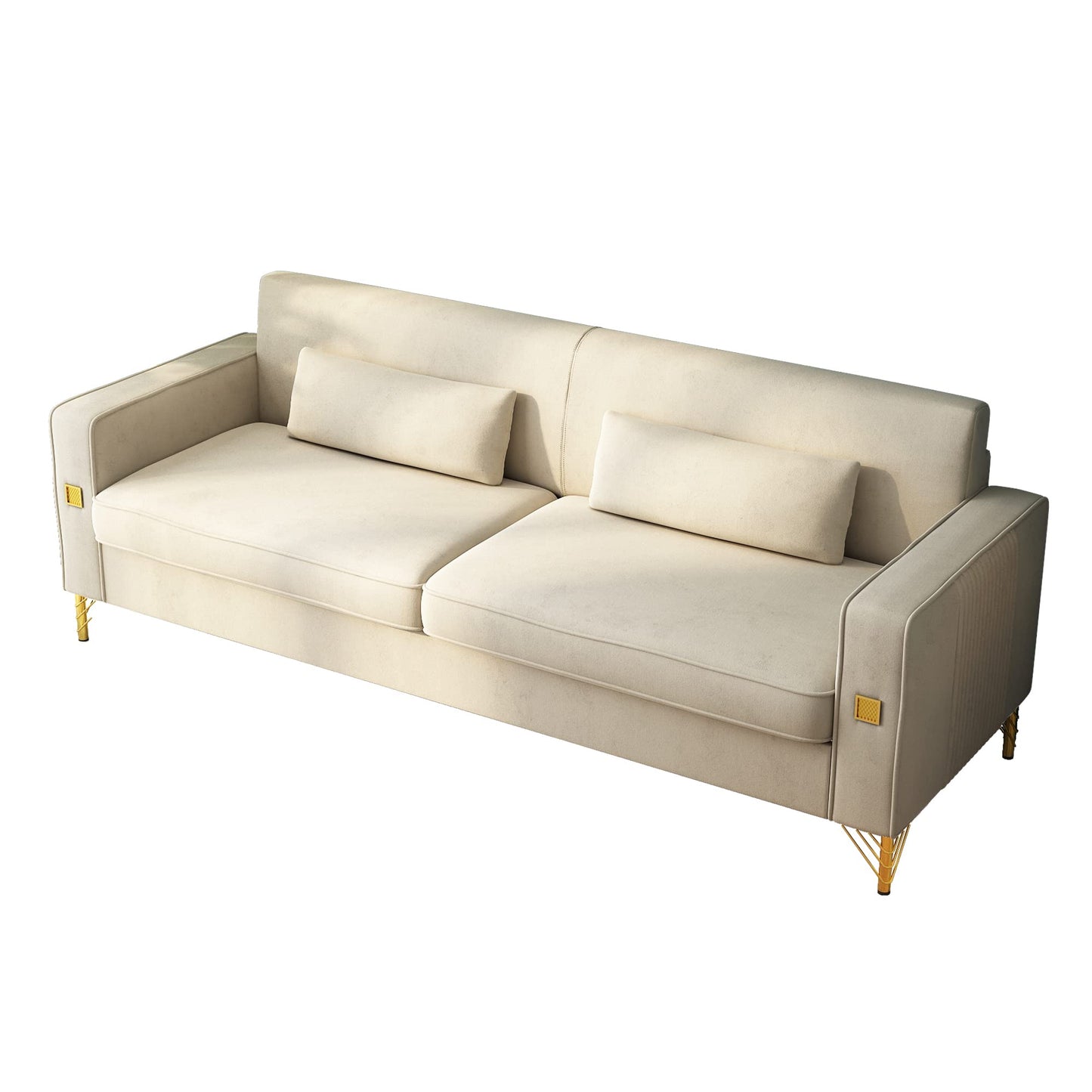 85.63" Velvet Sofa,Modern Loveseat Couch with Pillows Set of 2 for Living Room,Bedroom,Apartment Furniture with Gold Metal Legs (Green)