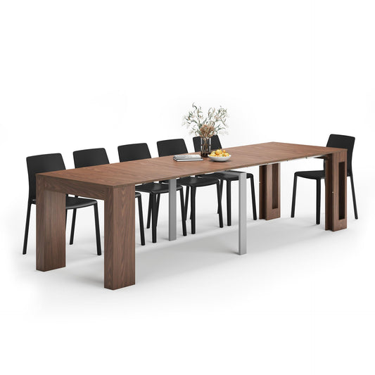 Mobili Fiver, Easy, Extendable Console Table with Extension Leaves Holder, 17.7(120.1) x35.4 in, Rustic Oak, for 4-12 People, Space Saving Dining Table for Entrance, Living Room, Italian Furniture