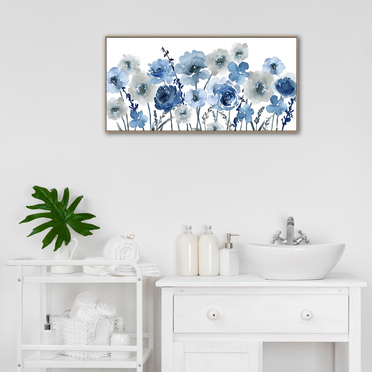 VEAEE Teal Framed Abstract Wall Art - Turquoise Green Colorful Modern Canvas Pictures, Living Room Wall Decor, Contemporary Landscape Painting Prints for Bedroom Bathroom Office Decor 20" x 40"