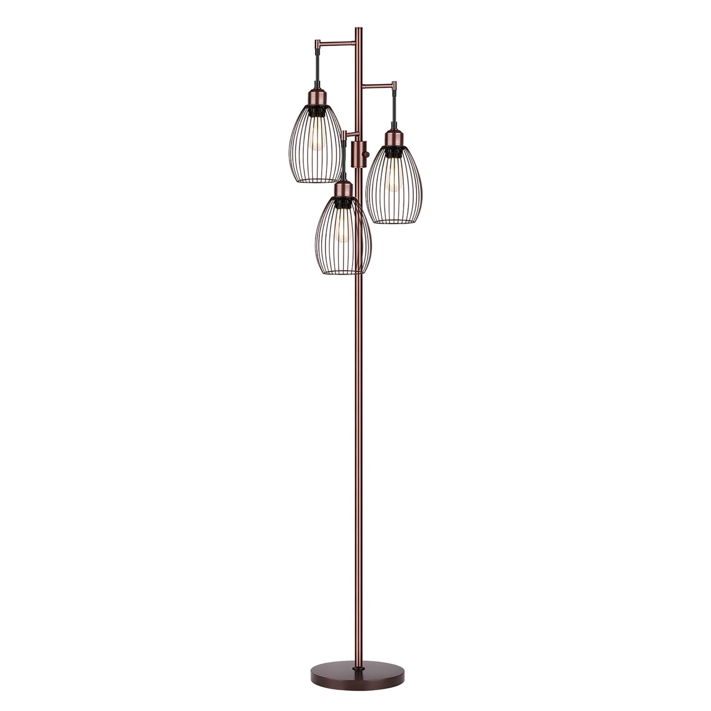 Dimmable Floor Lamp, 3 x 800LM LED Edison Bulbs Included, Farmhouse Industrial Floor Lamp Standing Tree Lamp with Elegant Teardrop Cage Tall Lamps for Living Room Bedroom Office Dining Room-Black