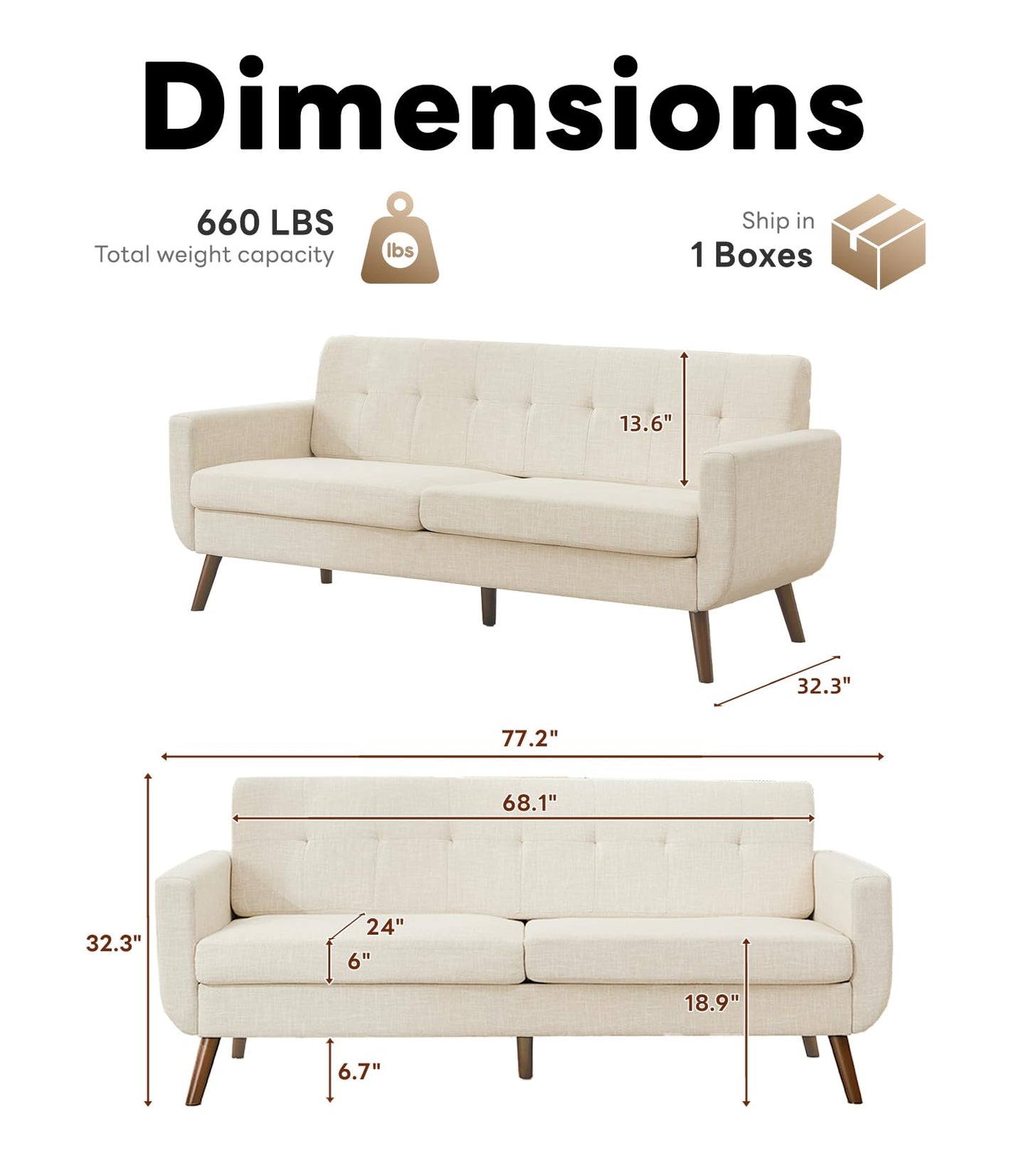 Tbfit 65" W Loveseat Sofa, Mid Century Modern Love Seat Couches for Living Room, Button Tufted Upholstered Small Couch for Bedroom, Solid and Easy to Install Love Seats Furniture, Grey