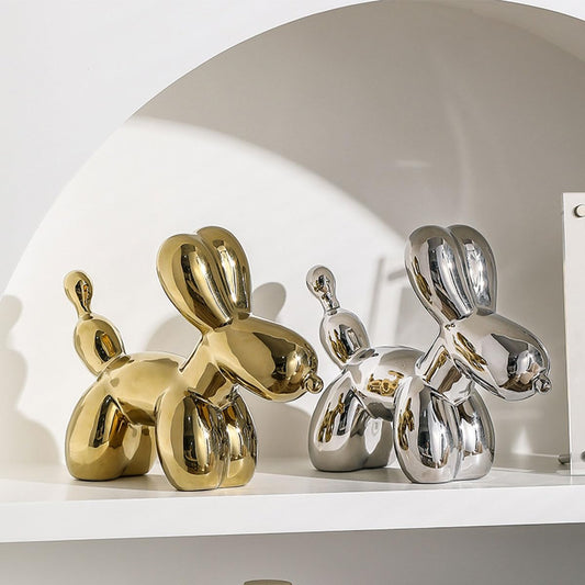 Electroplating Ceramics Balloon Dog Statue Crafts Living Room Desktop Decorations,Handmade Modern Small Ceramic Animal Statue Ornament Home Decor Accents (Dazzling, 5.1 Inch)