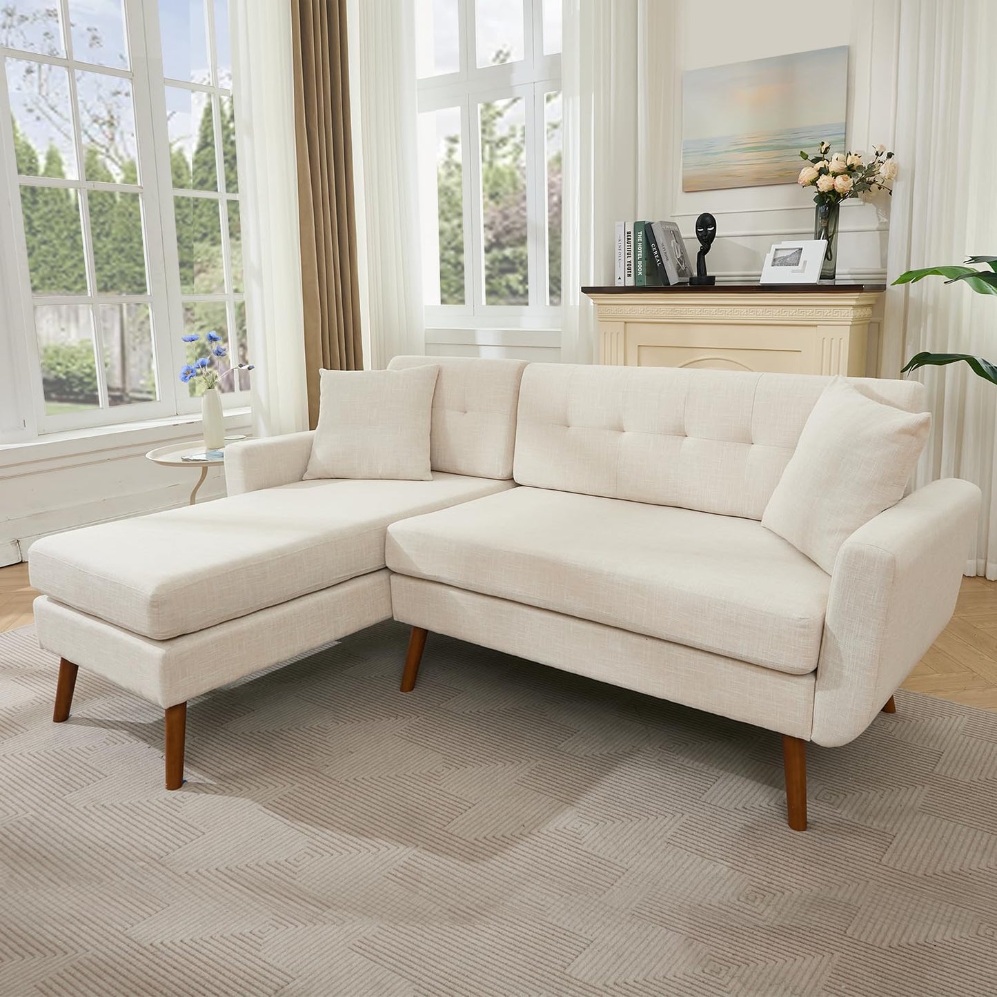 Tbfit 65" W Loveseat Sofa, Mid Century Modern Love Seat Couches for Living Room, Button Tufted Upholstered Small Couch for Bedroom, Solid and Easy to Install Love Seats Furniture, Grey