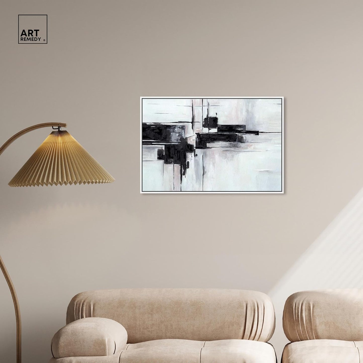 Abstract Journey Canvas Black and White Art, Gold Frame, 45" x 30"