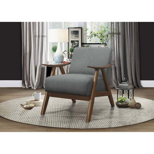 Lexicon Mid Century Modern Accent Chair with Solid Wood Frame in Walnut Finish, Upholstered Living Room Lounge Arm Chair, Thick and Comfy Innerspring Seat Cushion, Linen-Look Fabric, Gray