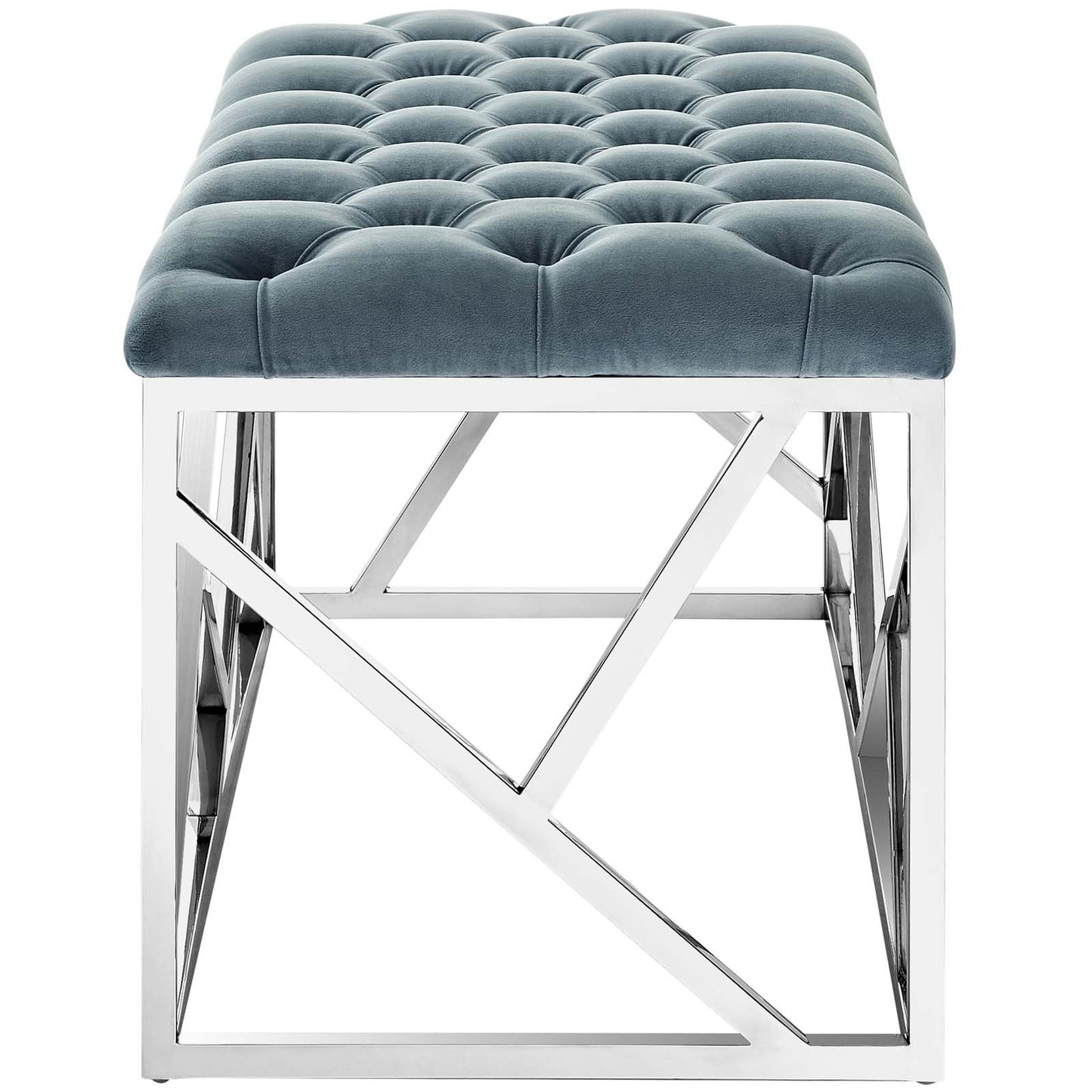 Modway intersperse Button-Tufted Contemporary Modern with Metallic Frame, Bench, Silver Gray