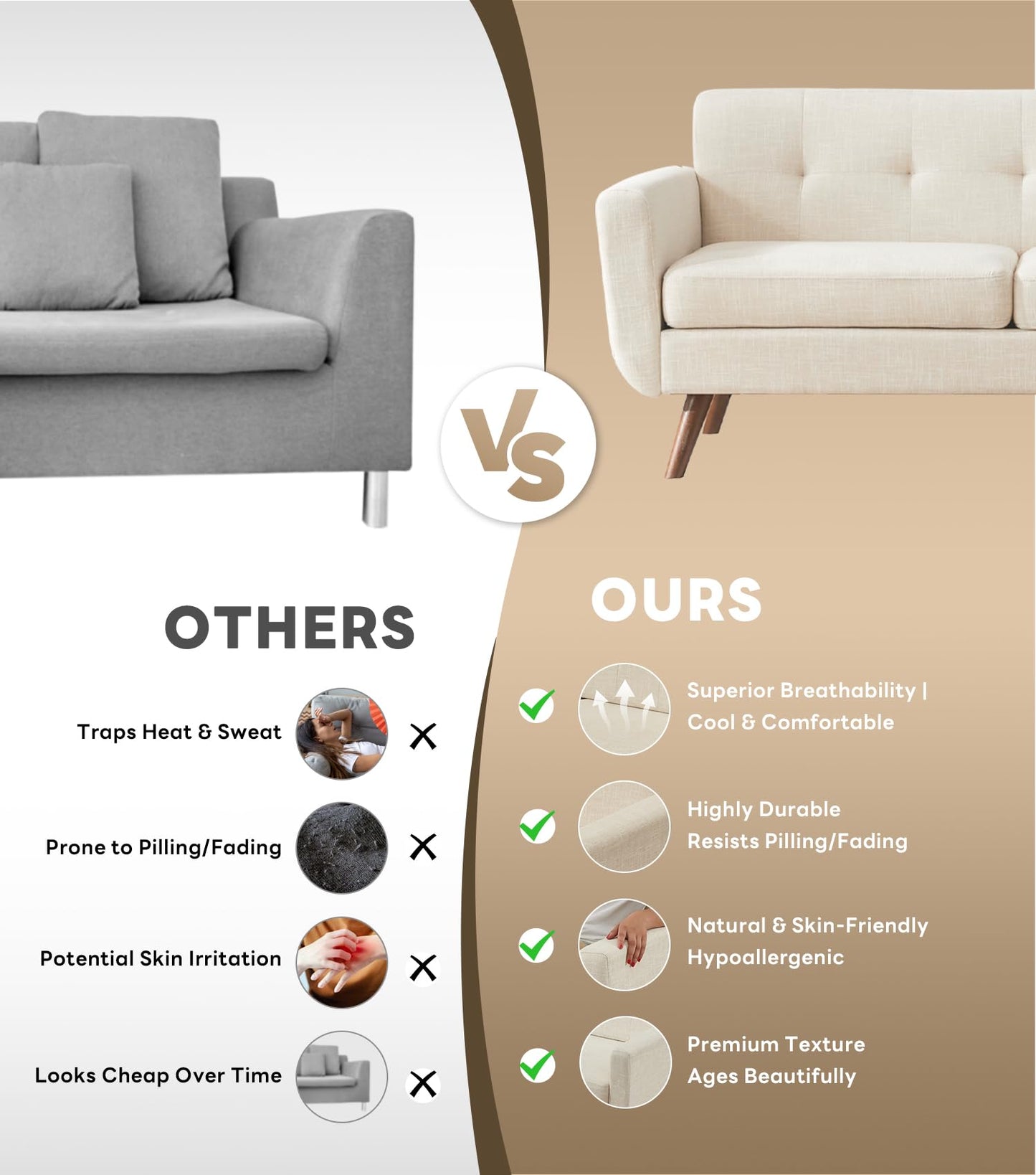 Tbfit 65" W Loveseat Sofa, Mid Century Modern Love Seat Couches for Living Room, Button Tufted Upholstered Small Couch for Bedroom, Solid and Easy to Install Love Seats Furniture, Grey
