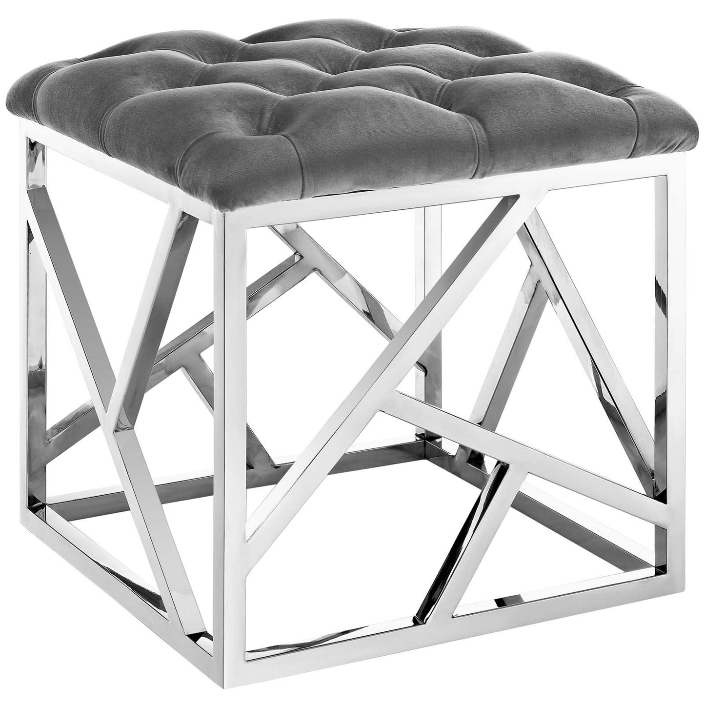 Modway intersperse Button-Tufted Contemporary Modern with Metallic Frame, Bench, Silver Gray