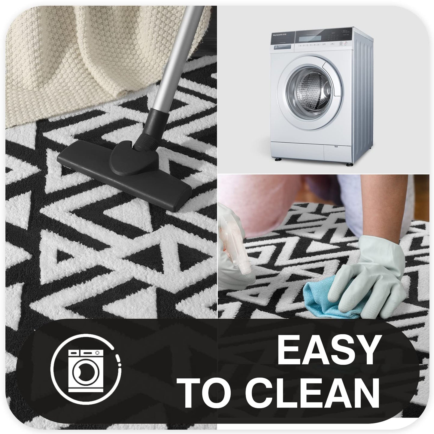 Ompaa Ultra Soft Geometric Bedroom Rugs Memory Foam Carpet, Black 7 x 10 Feet Large, Cozy Area Rugs for Living Room Couch Dorm Bedside Kids Girls Teens Room Nursery Decor Floor Mat