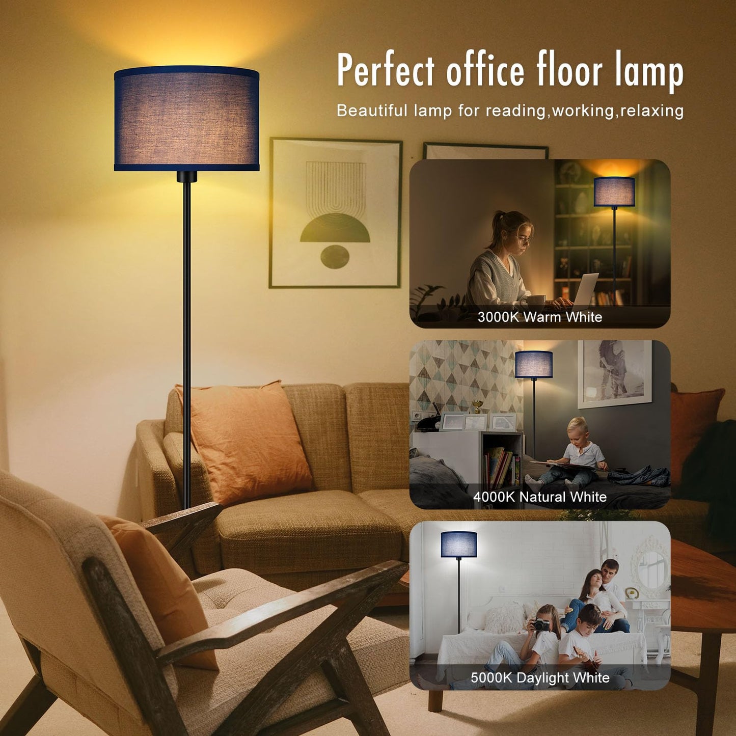 Floor Lamp Black, Standing Lamp, 58" Tall Lamps for Living Room, Simple Pole Lamp with Black Lampshade, On/Off Foot Pedal, Bright Dimming Light for Kids Room Bedroom Office Decor(Without Bulbs)