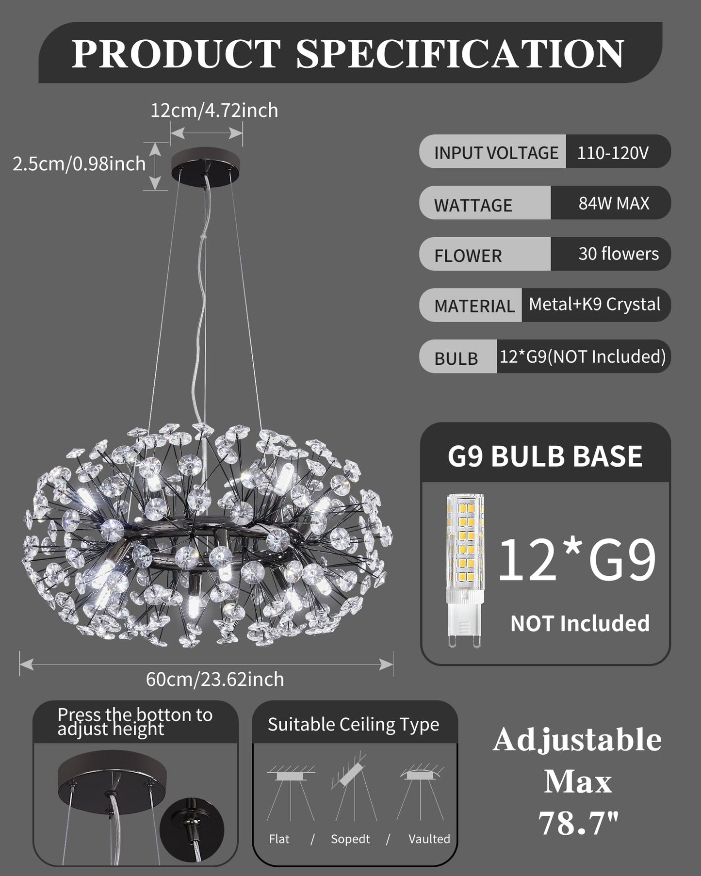 Modern Tree Branch Crystal Chandelier Luxury Silver Crystal Pendant Lighting 18" Contemporary 6-Light Chandeliers for Dining Room Kitchen Bedroom Living Room