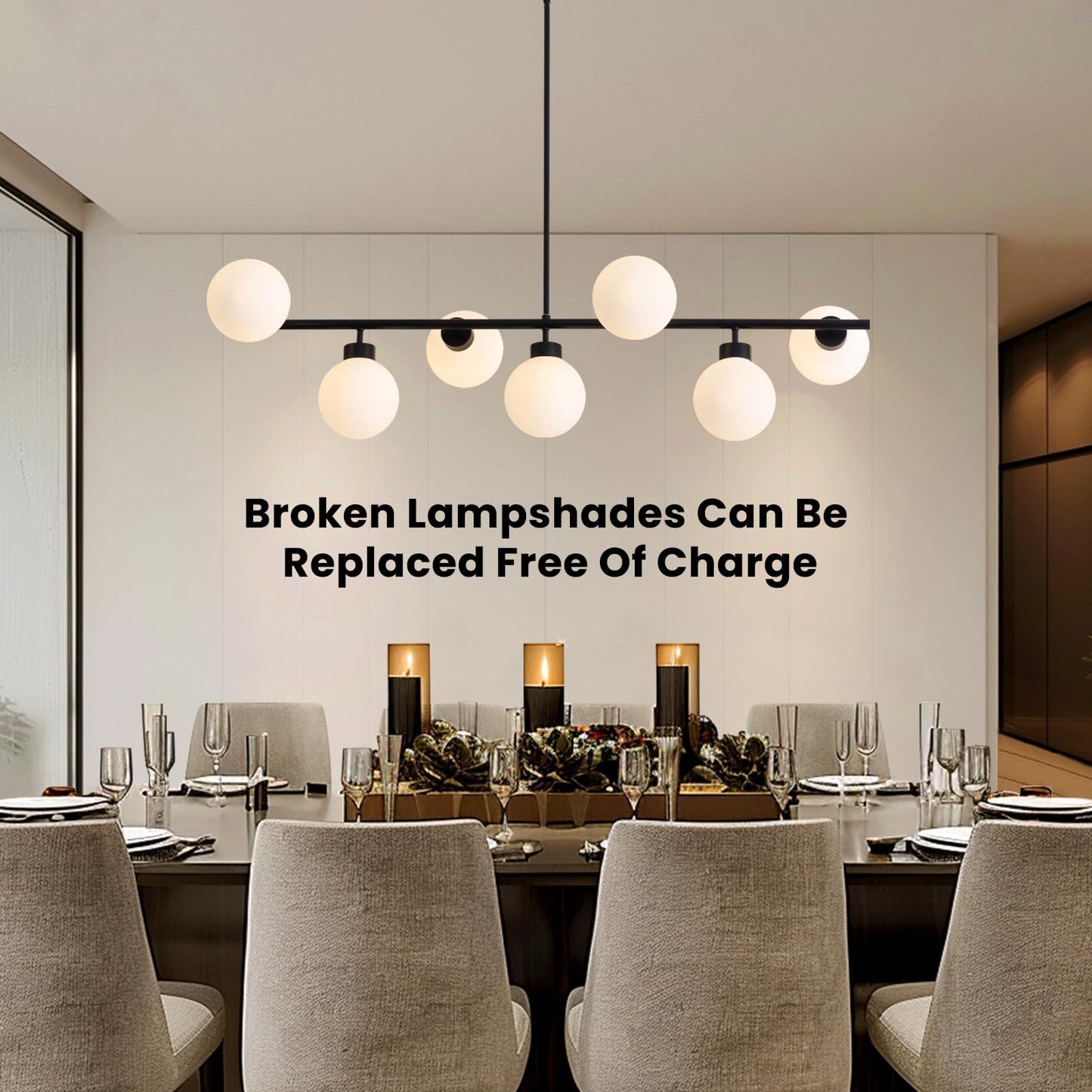 CROSSIO Modern Linear Chandeliers Black 16 Lights Pendant Light Fixtures Bubble Glass Chandelier Mid Century Sputnik Chandelier for Kitchen Island Dining Room