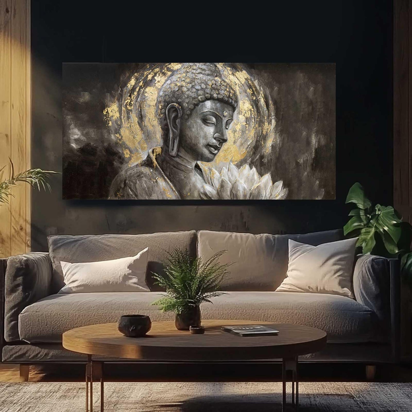 MLART99 Blue and White Abstract Wall Art Grunge Posters Gold Painting for Home Office 29"x 58" Gallery Wall Prints Large Size Artwork for Walls